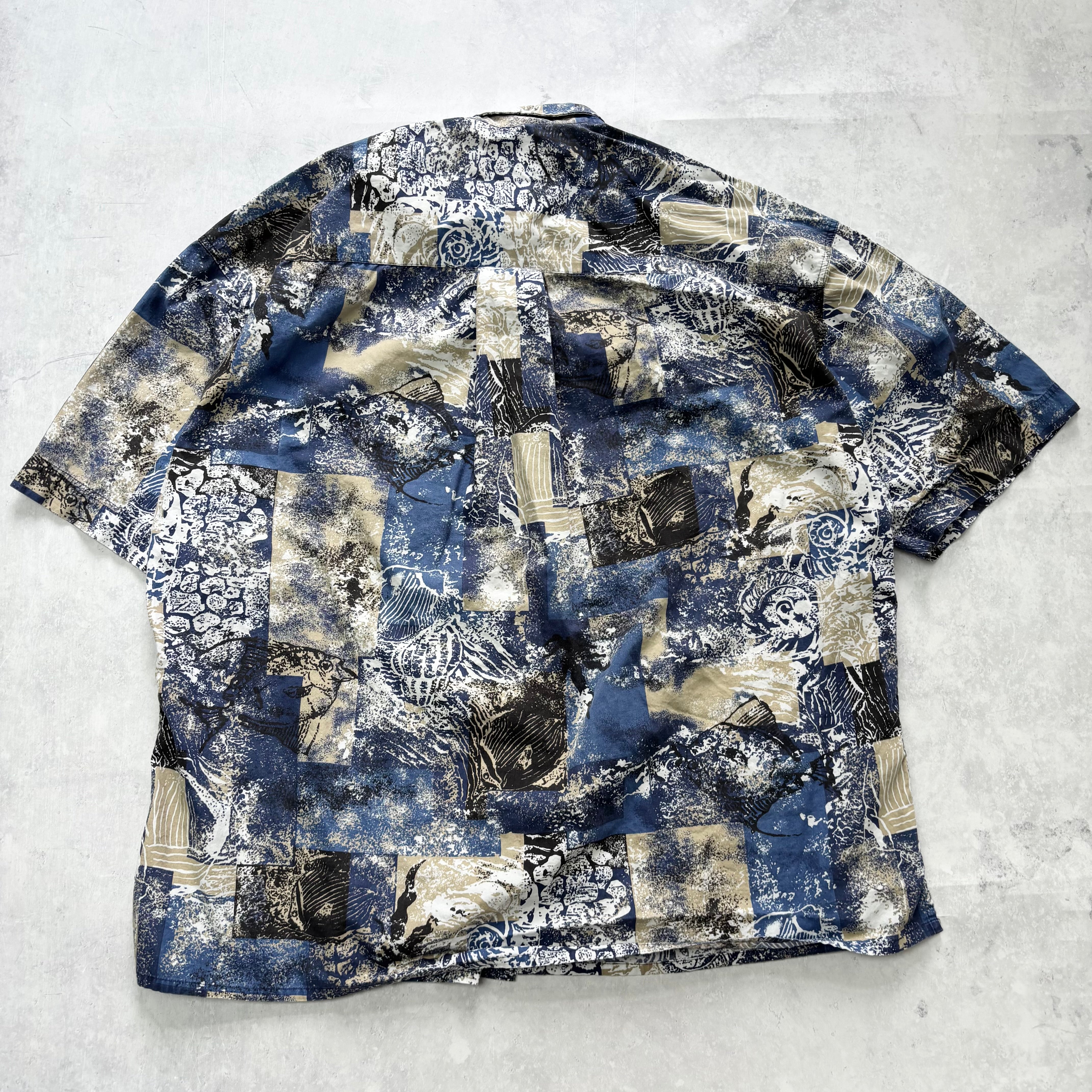 Vintage Hawaiian Shirt Mens Large Blue Floral Aloha Short Sleeve Cotton (E)