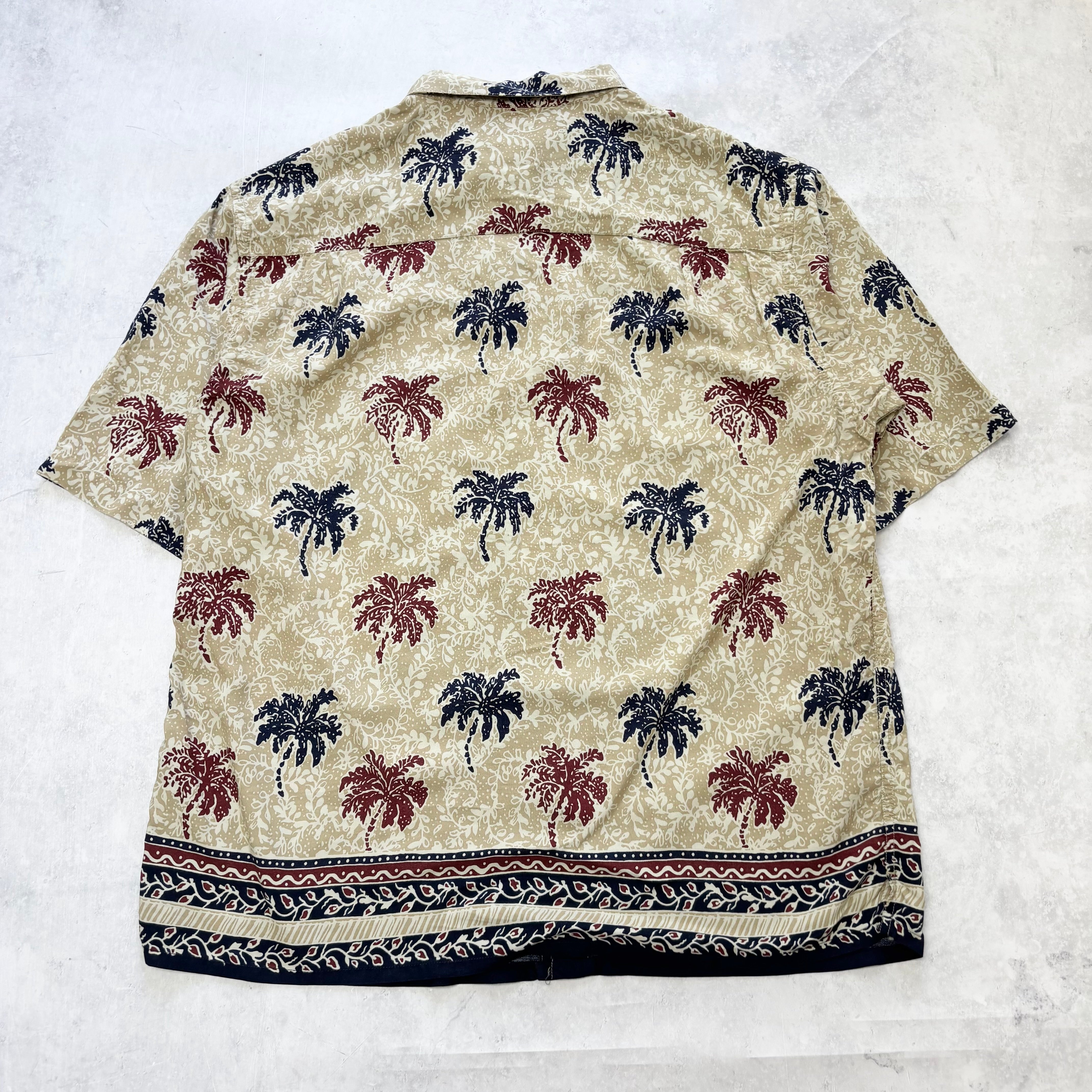 Vintage Hawaiian Shirt Mens Large Tan Floral Aloha Short Sleeve Rayon (E)