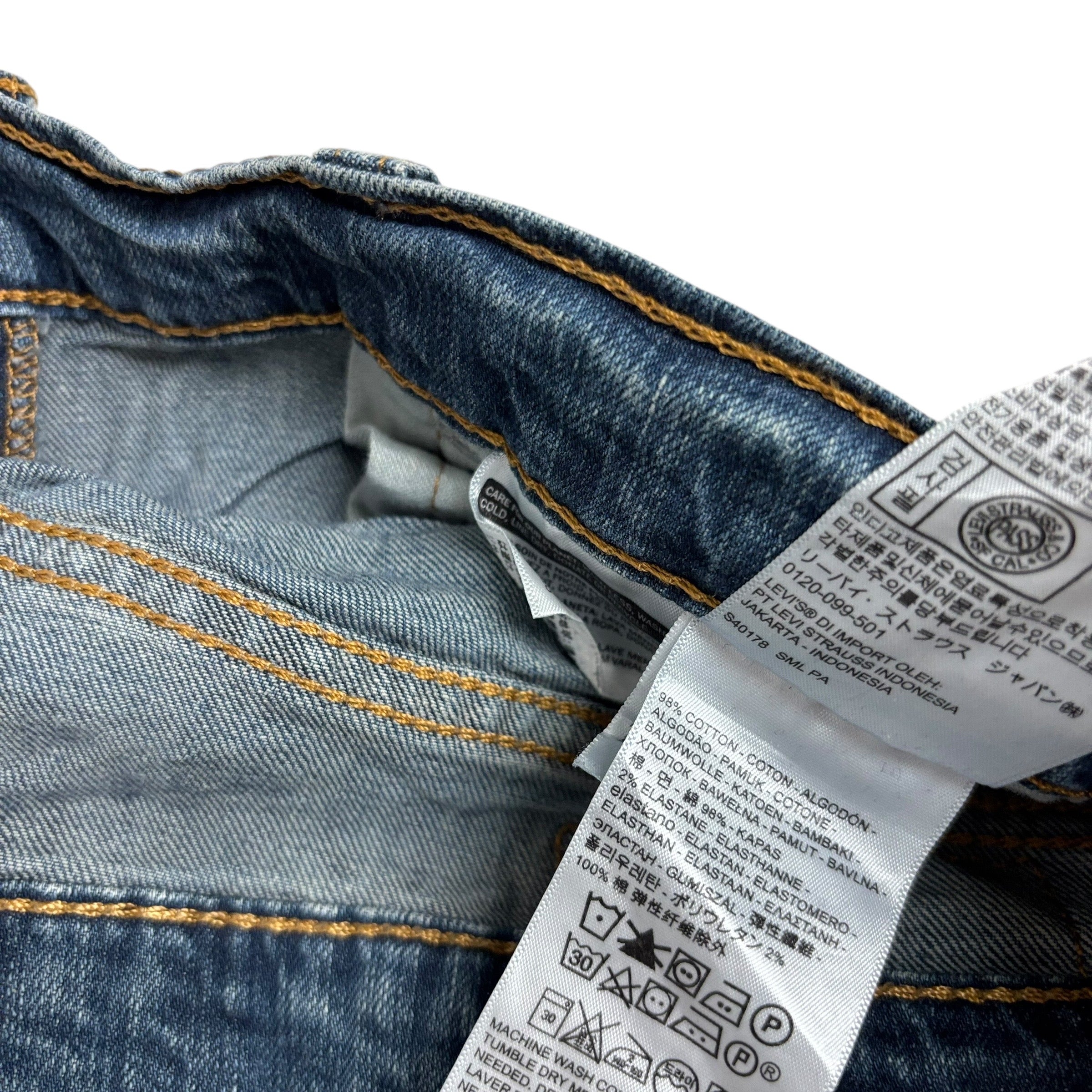 Levis 505 Jeans W36 L32 Mens Dark Blue Regular Straight Fit Stretch Denim (E)