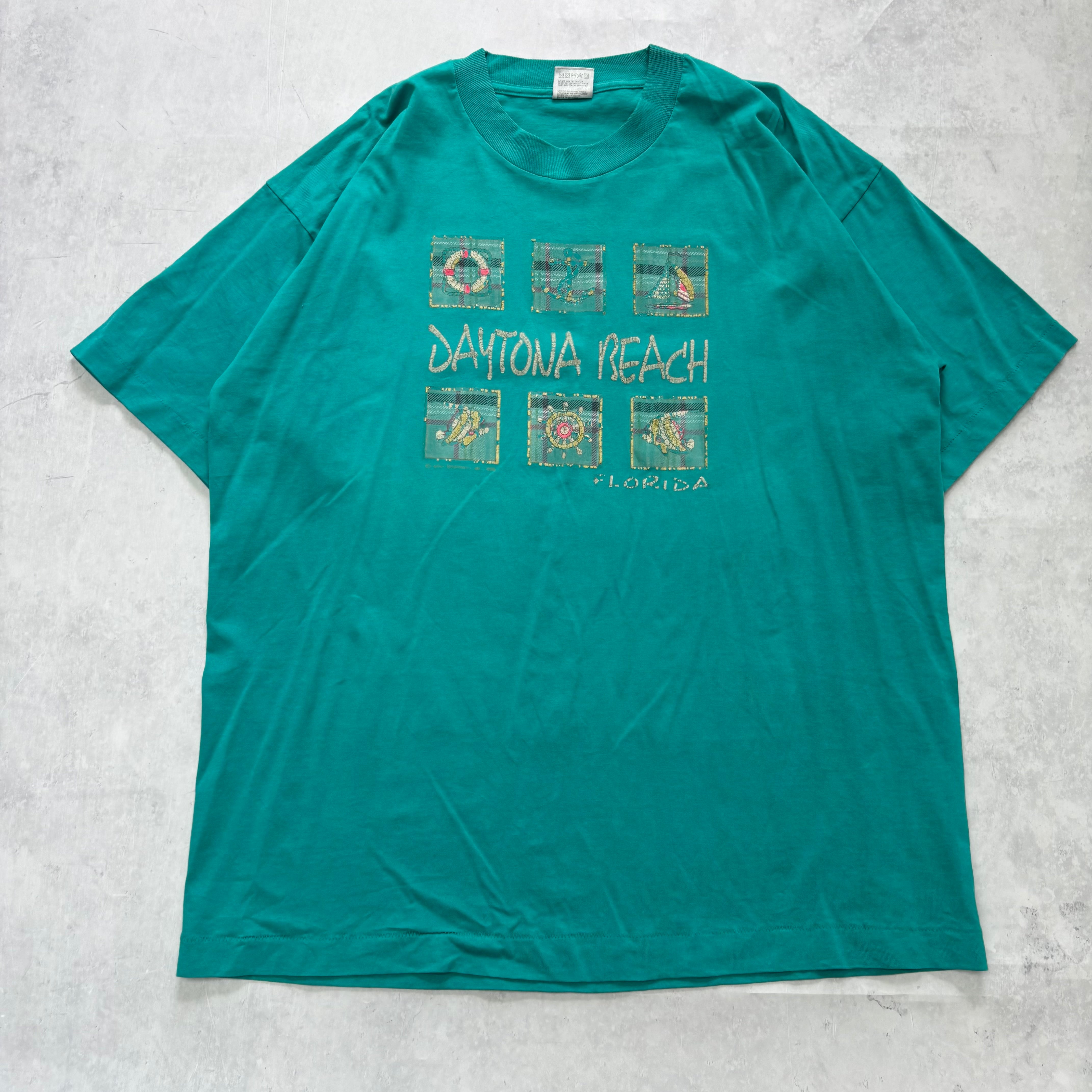 Vintage T Shirt Mens XL Teal Green Single Stitch Graphic Print 90s USA Tourist