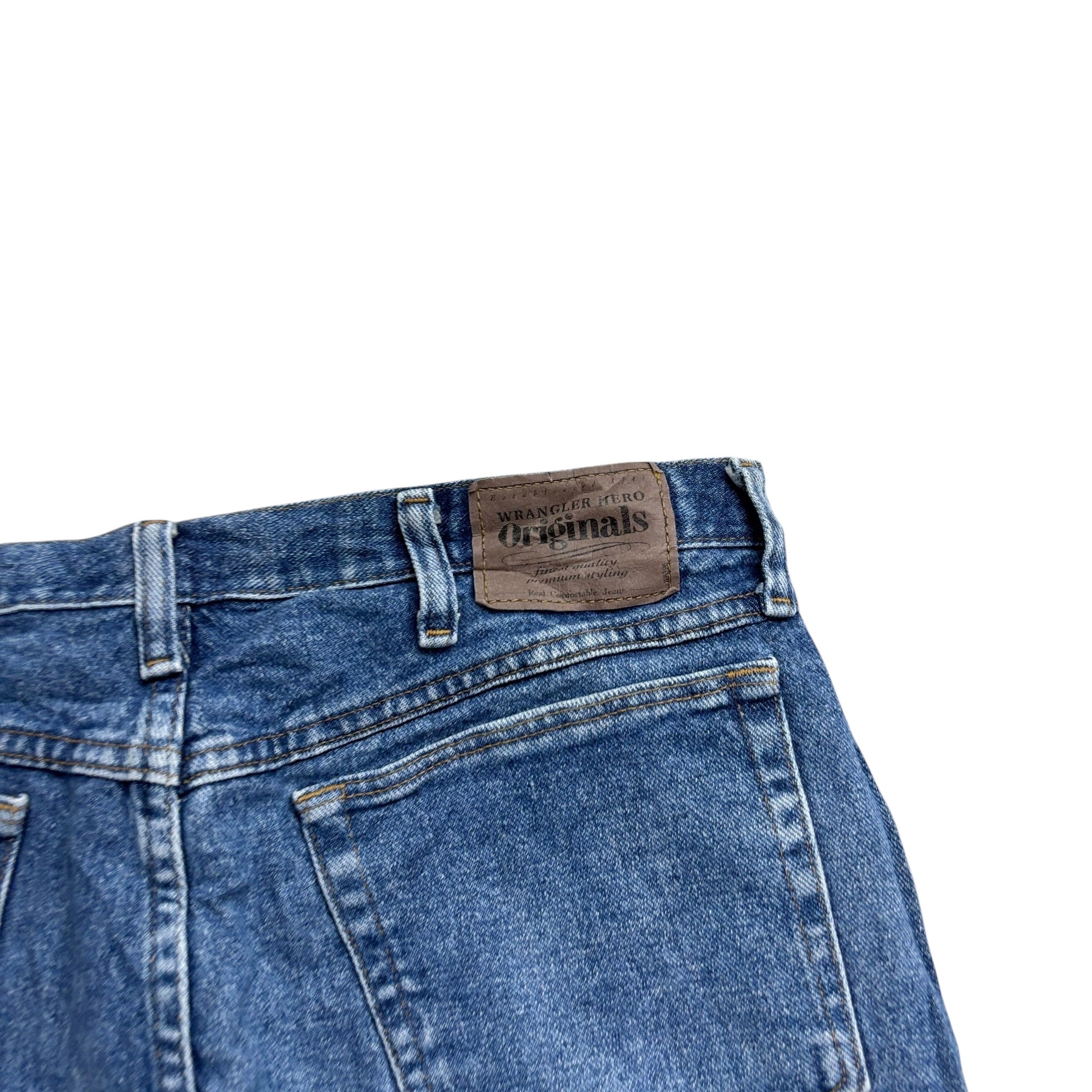 Vintage Wrangler Baggy Jorts W34 Mens Denim Shorts Mid Blue Relaxed Fit (E)
