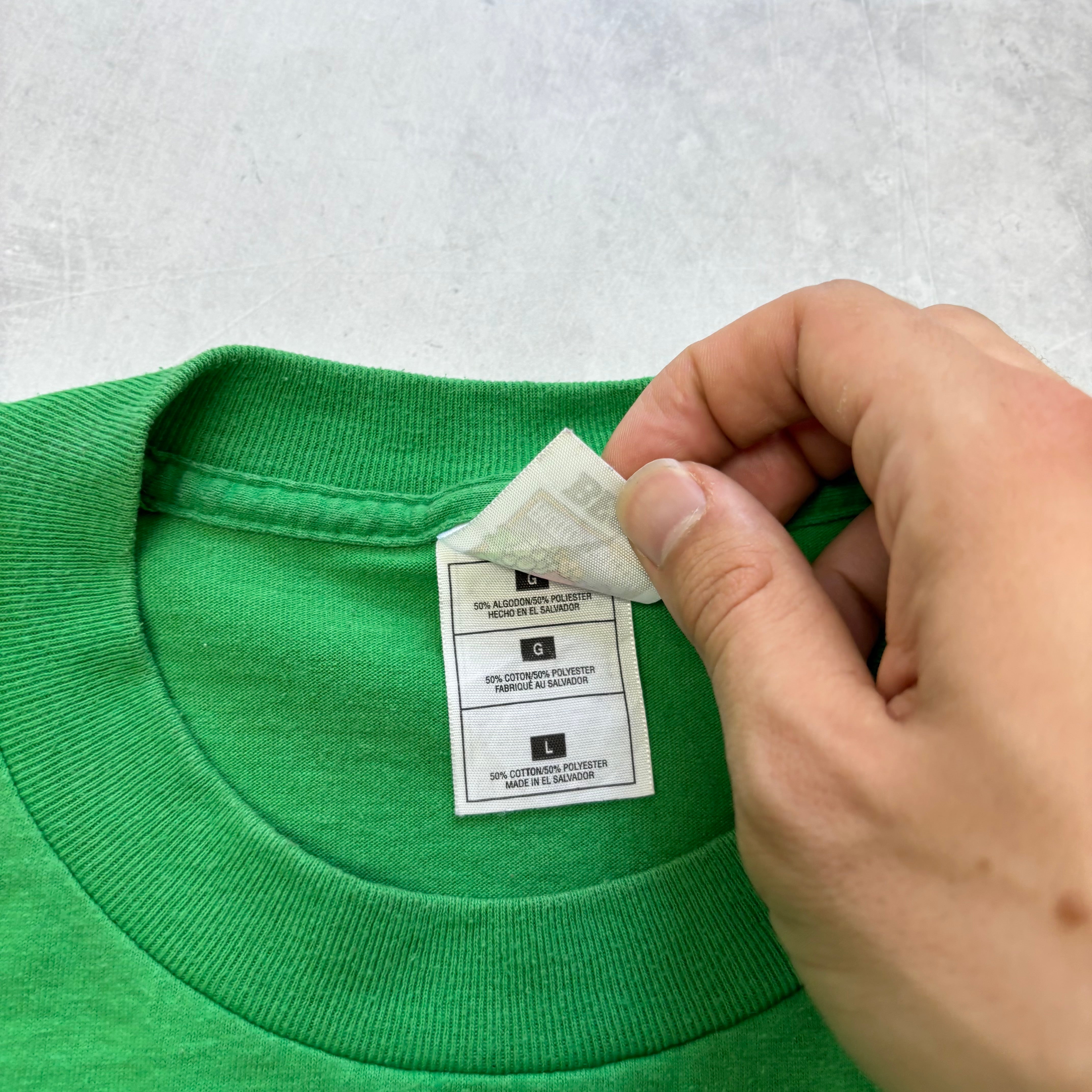 Vintage T Shirt Mens Large Green Graphic Print 90s College Sports