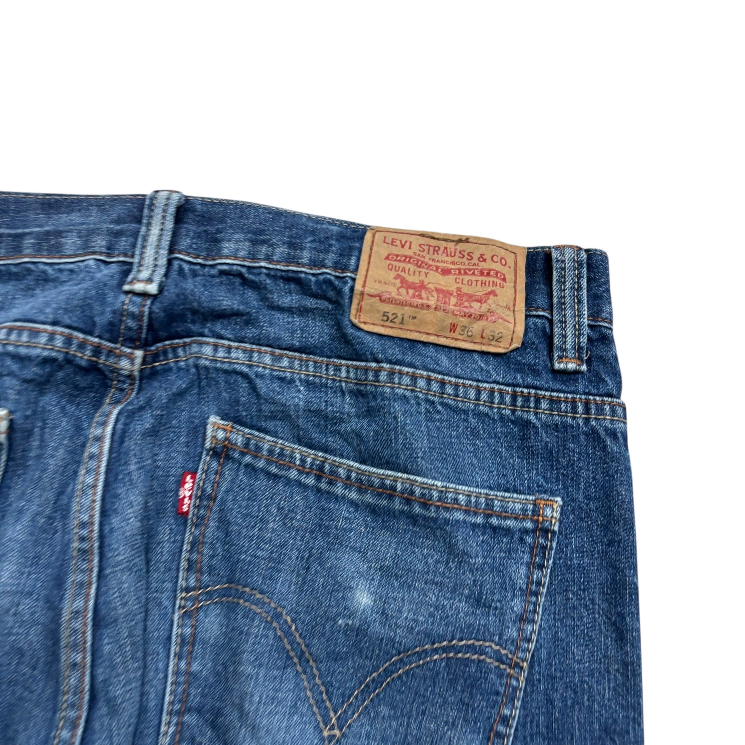 Levis 521 Jeans W36 L32 Mens Mid Blue Slim Tapered Fit Vintage Denim