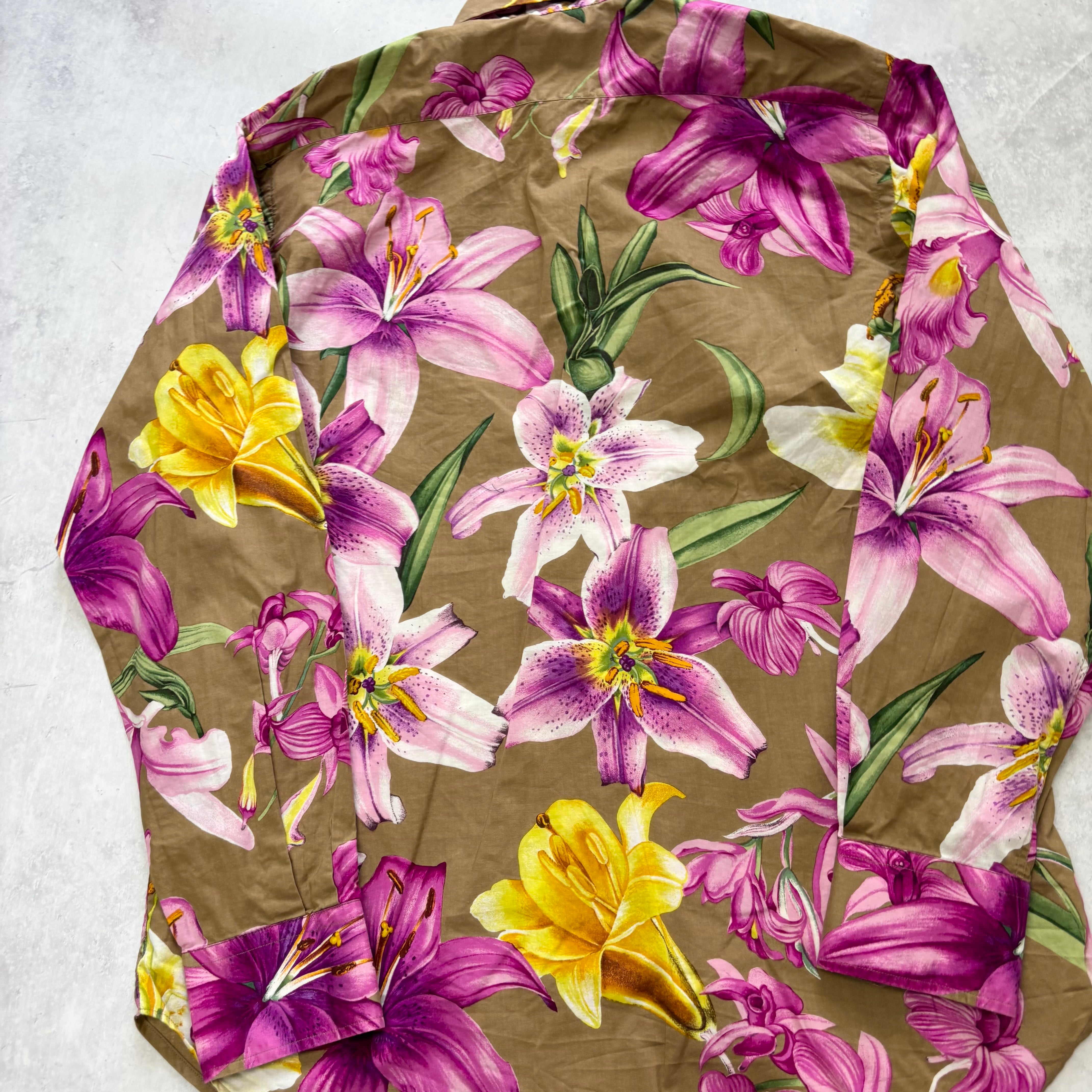 ETRO Shirt Mens Large Brown Long Sleeve Cotton Pattern Regular Fit (E)