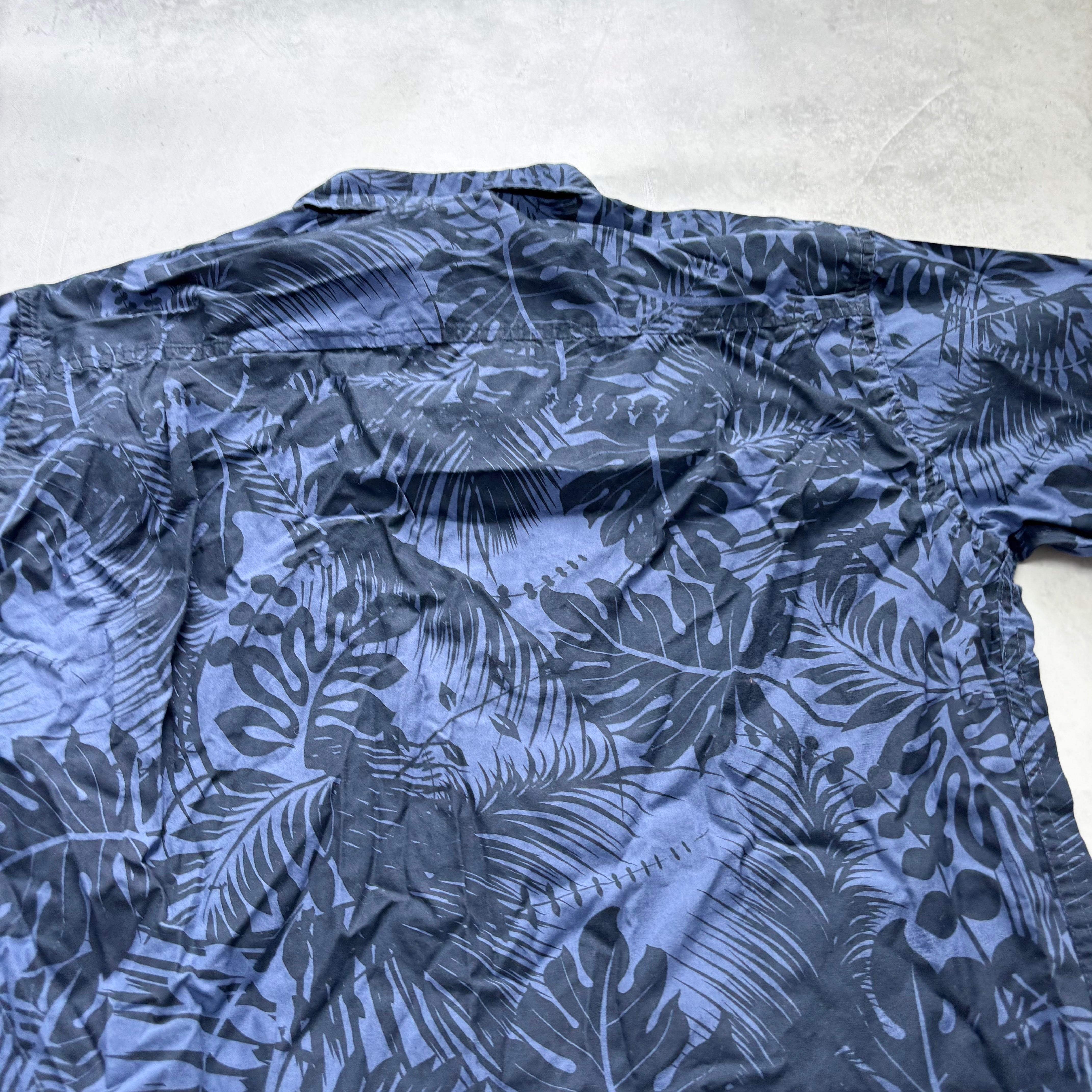 Hawaiian Shirt Mens XL Navy Blue Floral Aloha Short Sleeve Cotton (E)