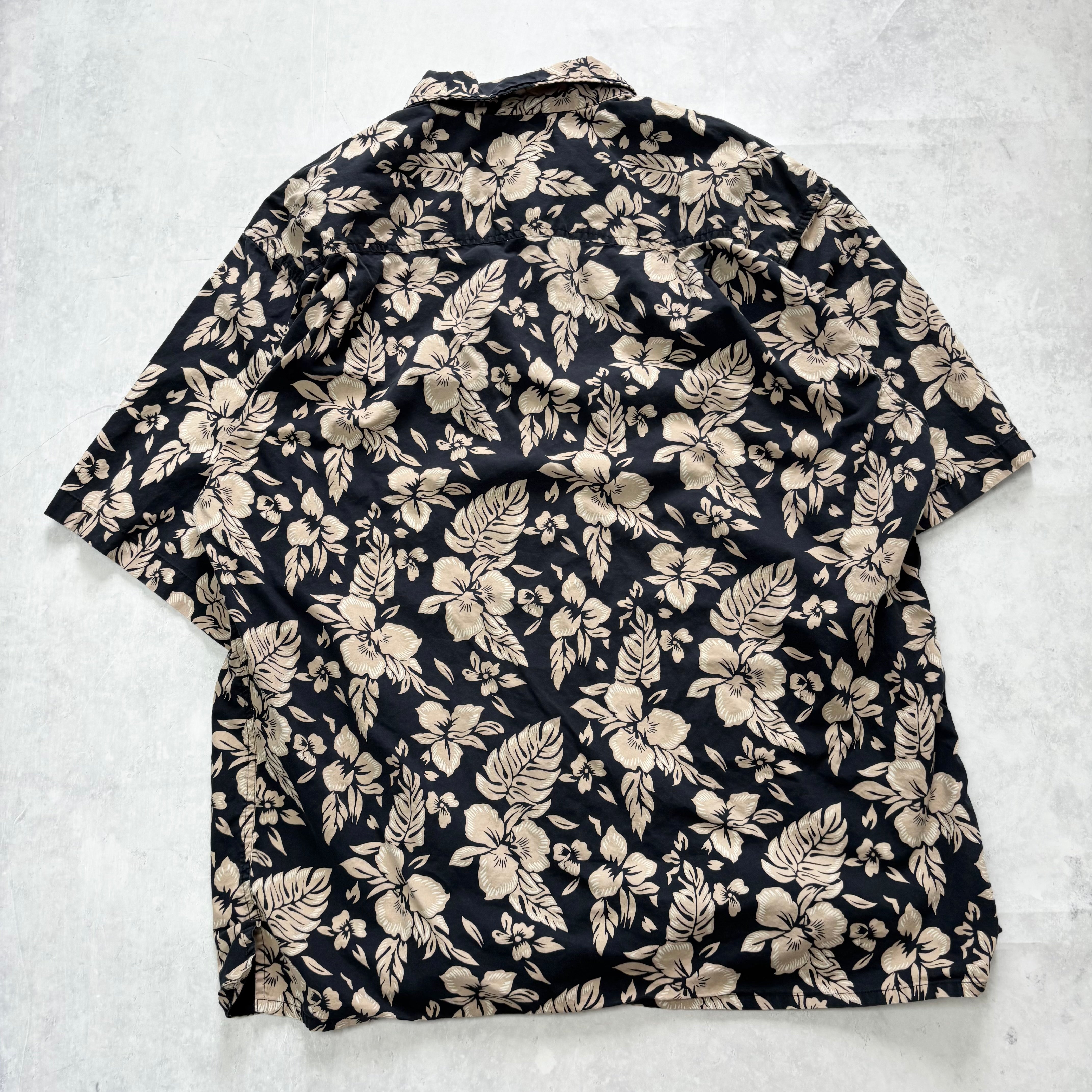 Vintage Hawaiian Shirt Mens Large Navy Floral Aloha Short Sleeve Cotton (E)