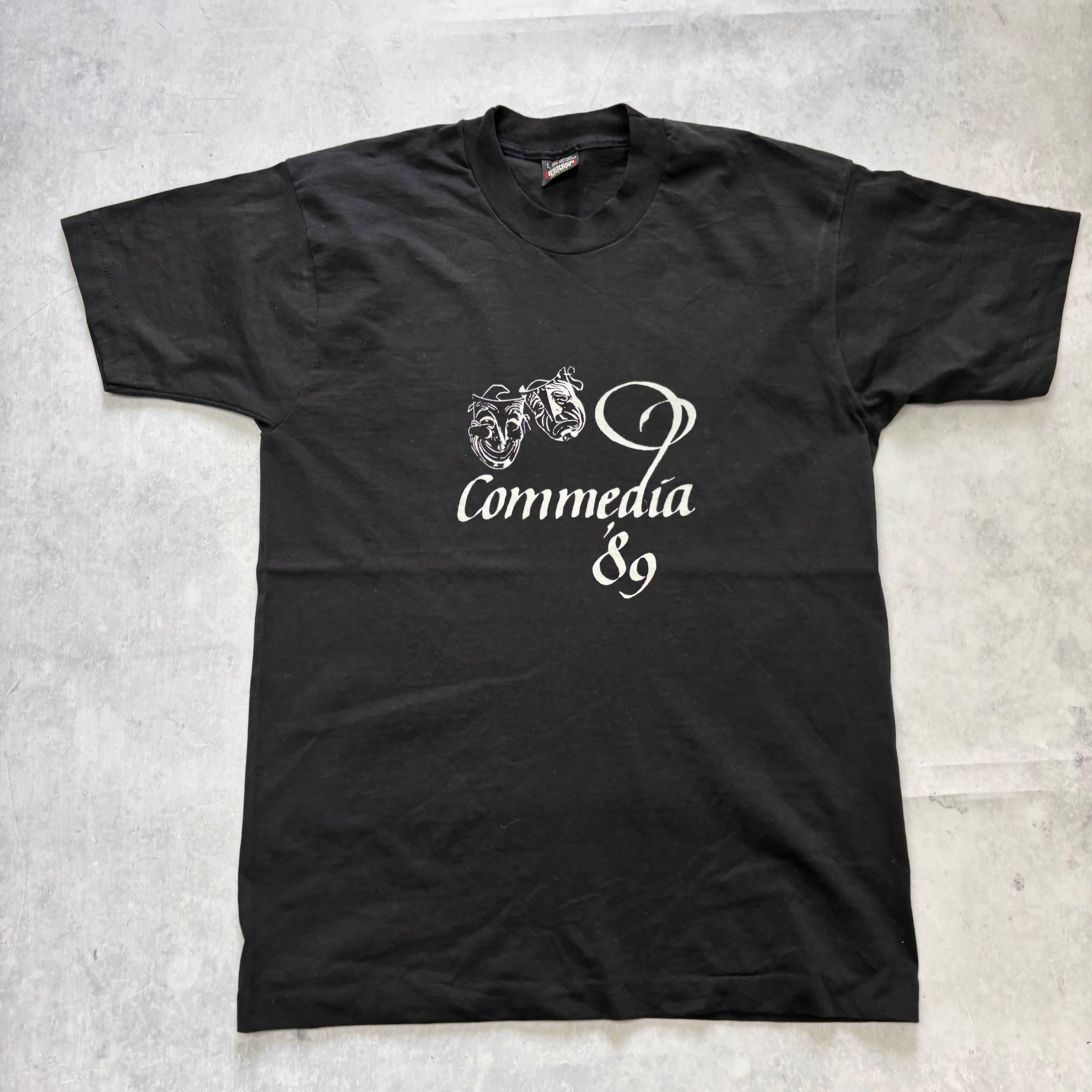 Vintage T Shirt Mens Medium Black Single Stitch Graphic Print 80s (E)