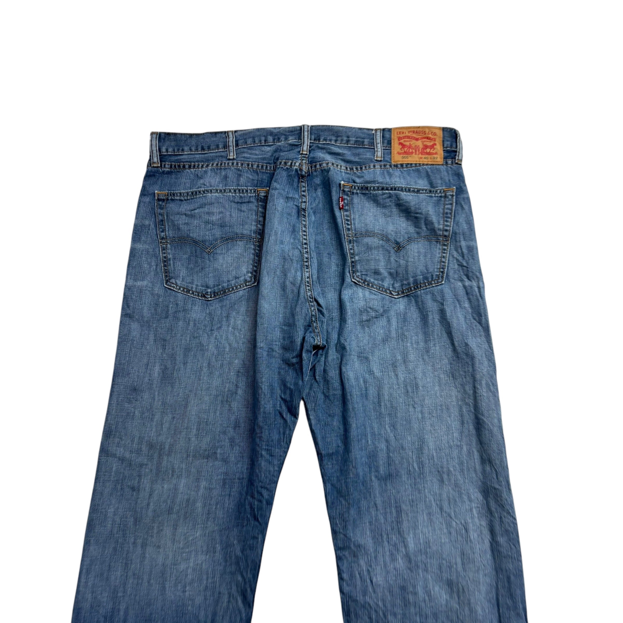 Levis 505 Jeans W40 L32 Mens Mid Blue Regular Straight Fit Denim (E)