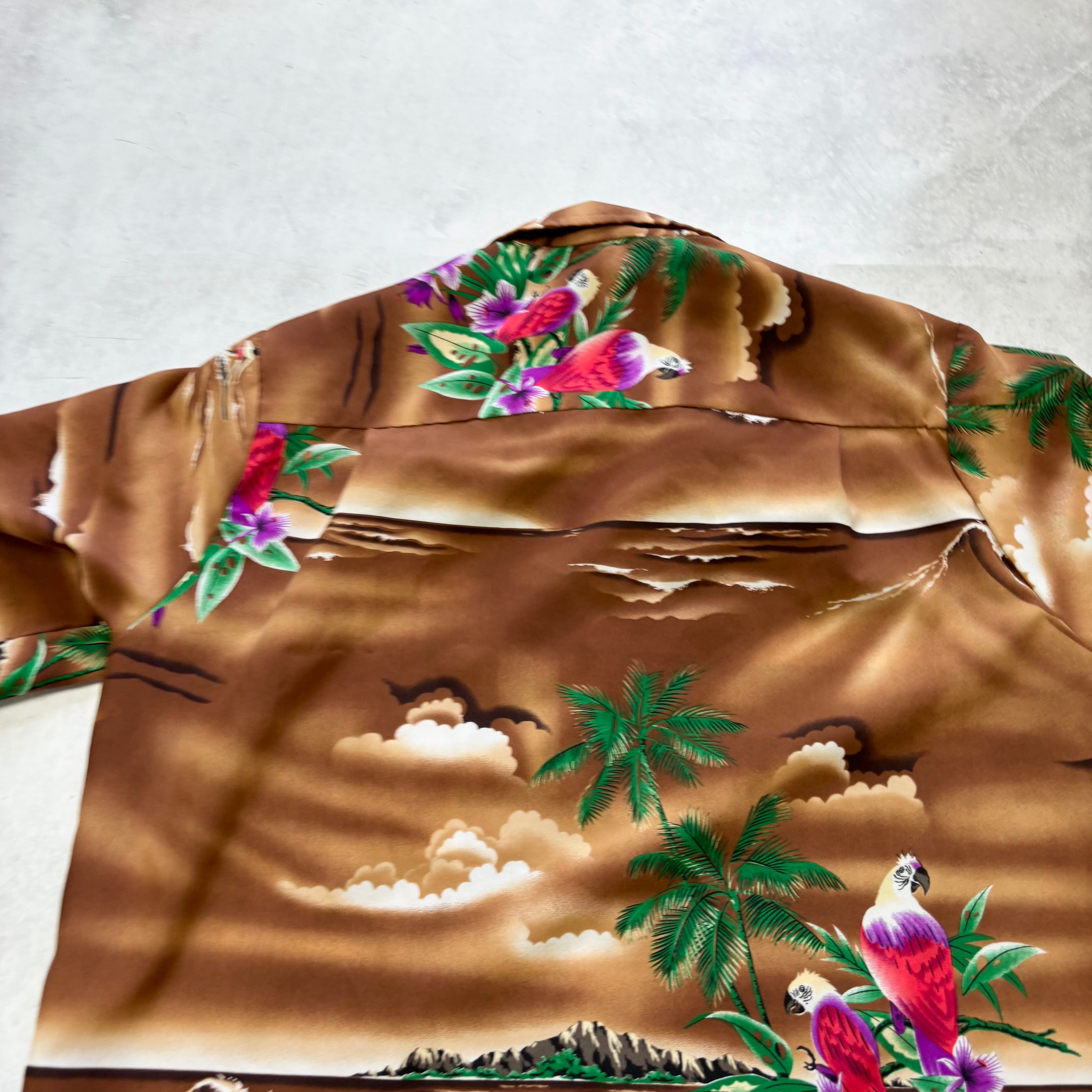 Vintage Hawaiian Shirt Mens Medium Brown Floral Aloha Short Sleeve Polyester