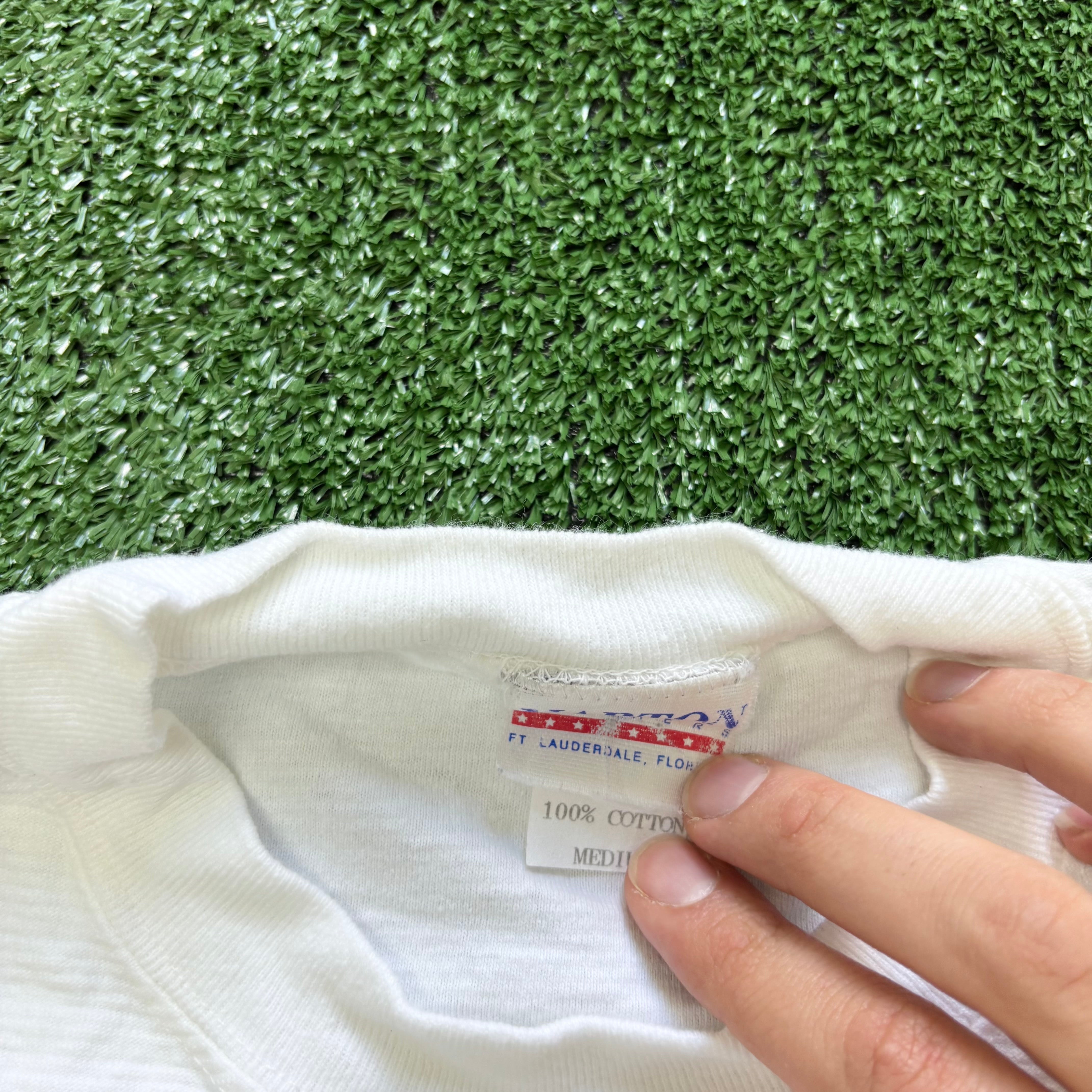 Vintage T Shirt Mens Medium White Single Stitch Graphic Print 90s USA (E)