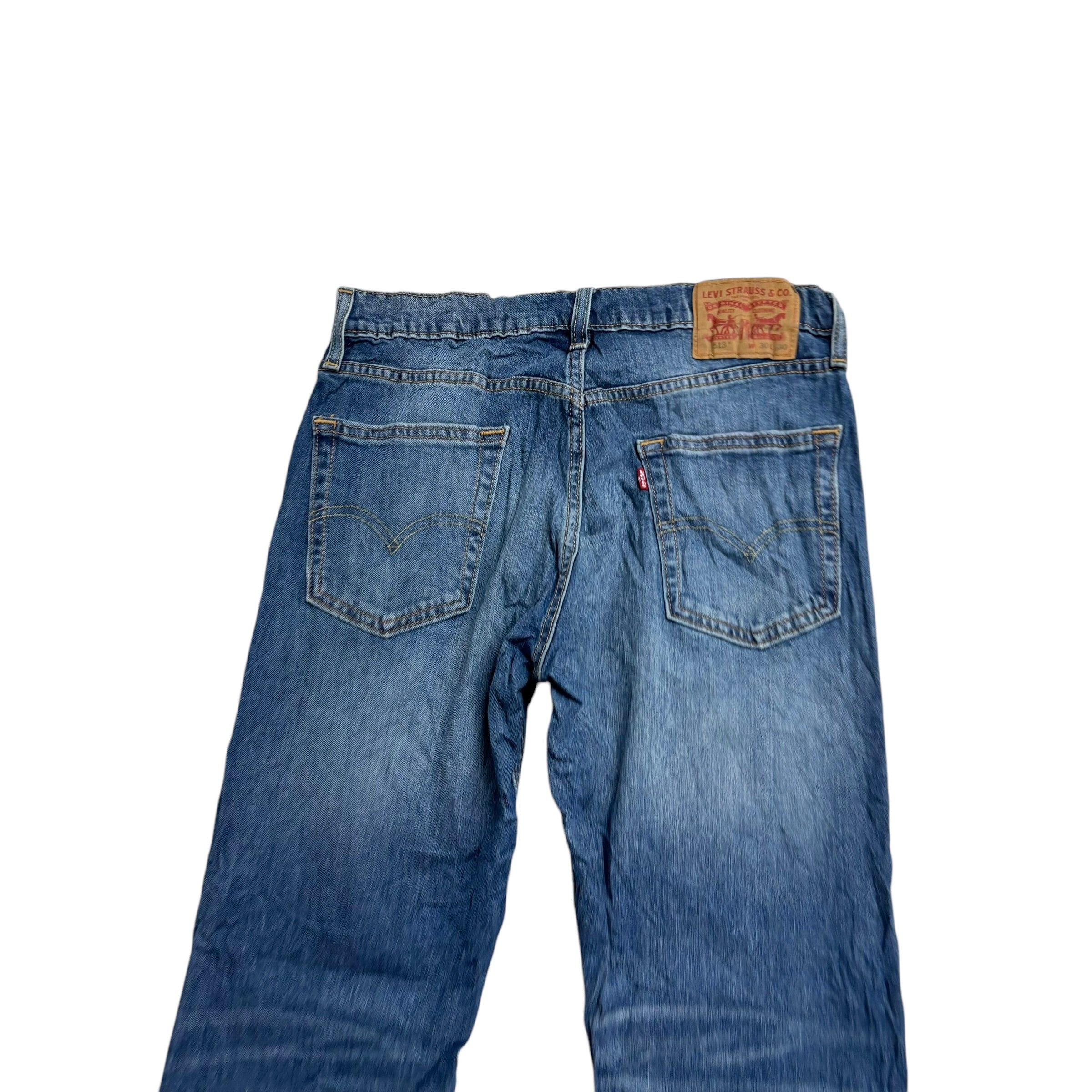 Levis 513 Jeans W30 L30 Mens Mid Blue Slim Straight Fit Stretch Denim (E)