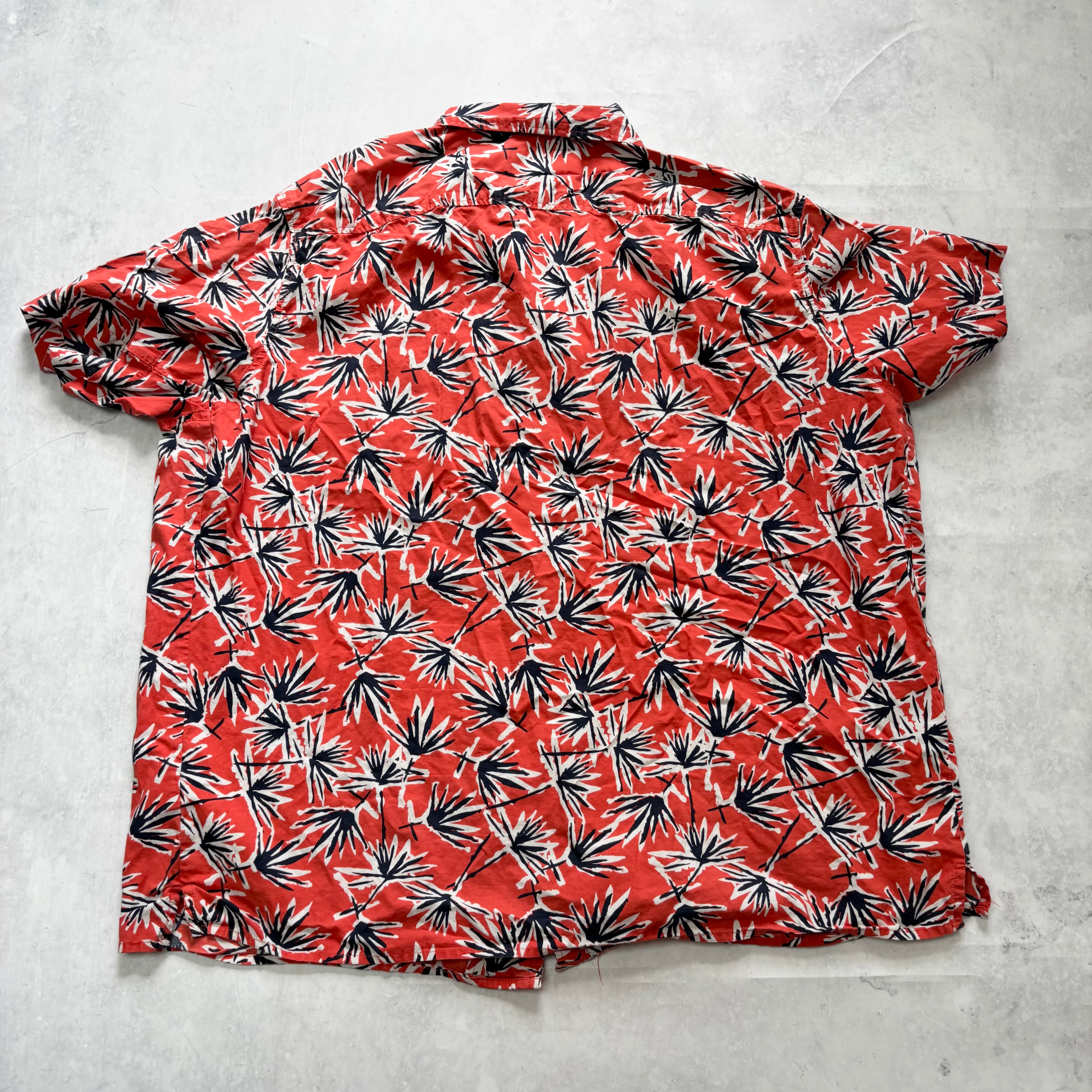 Hawaiian Shirt Mens XXL Red Floral Aloha Short Sleeve Cotton Slim Fit (E)