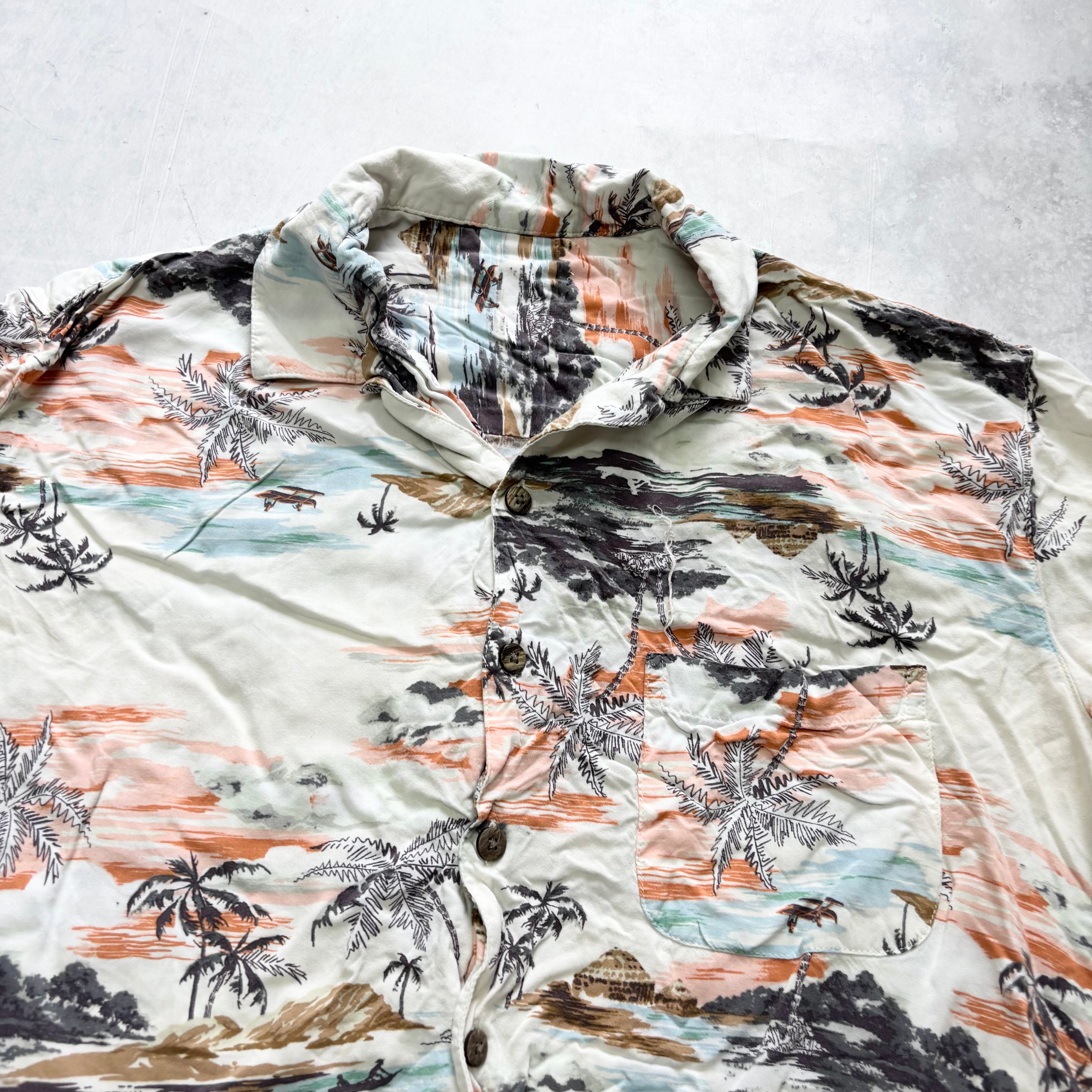 Hawaiian Shirt Mens Large White Floral Aloha Short Sleeve Rayon (E)