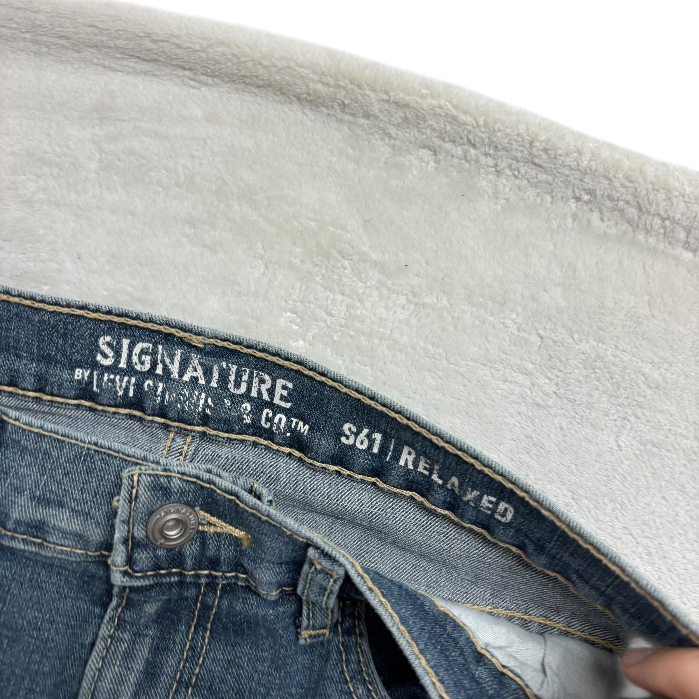 Levis Signature Jeans W32 L30 Mens Dark Blue Relaxed Straight Stretch Denim (E)