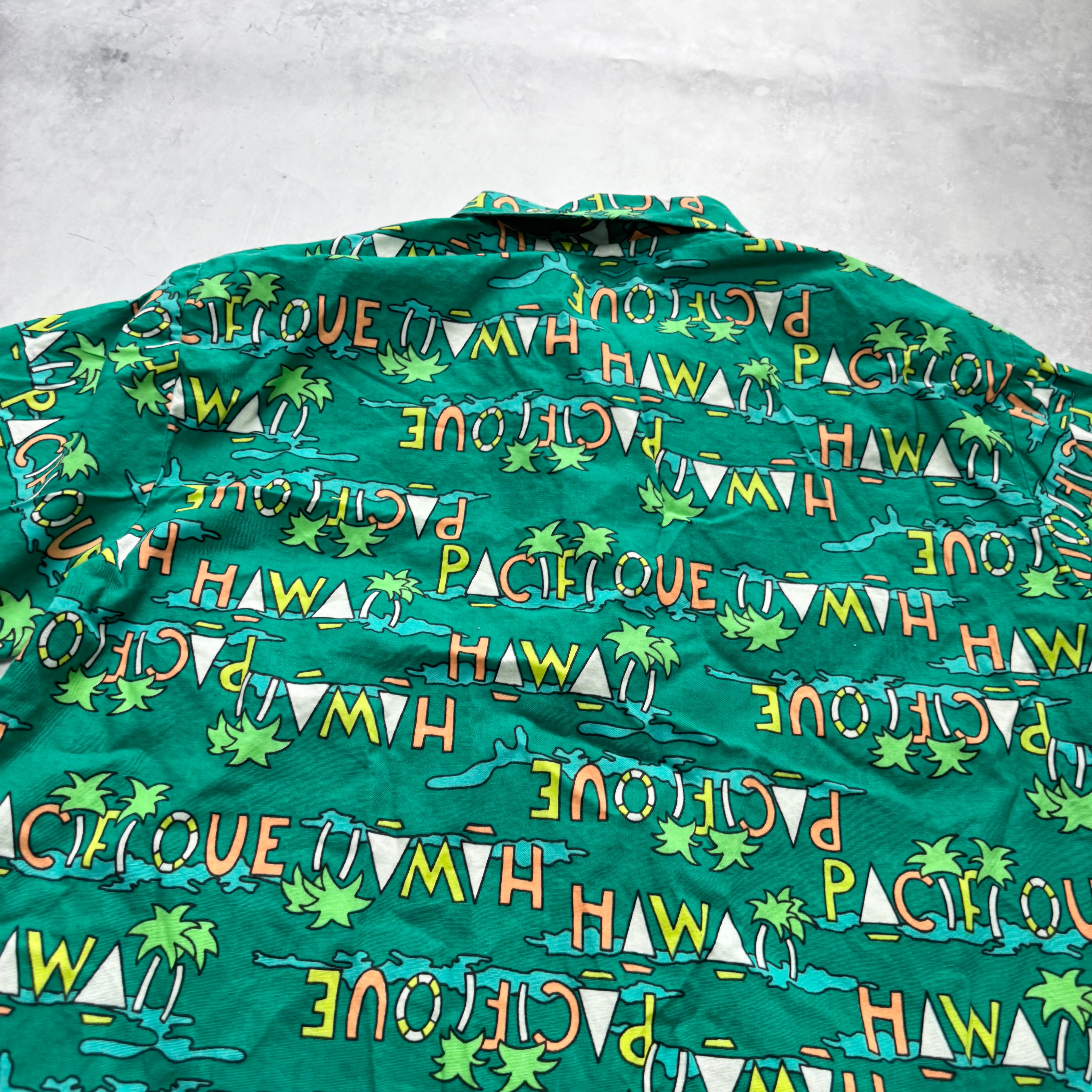 Vintage Hawaiian Shirt Mens Large Green Aloha Short Sleeve (E)
