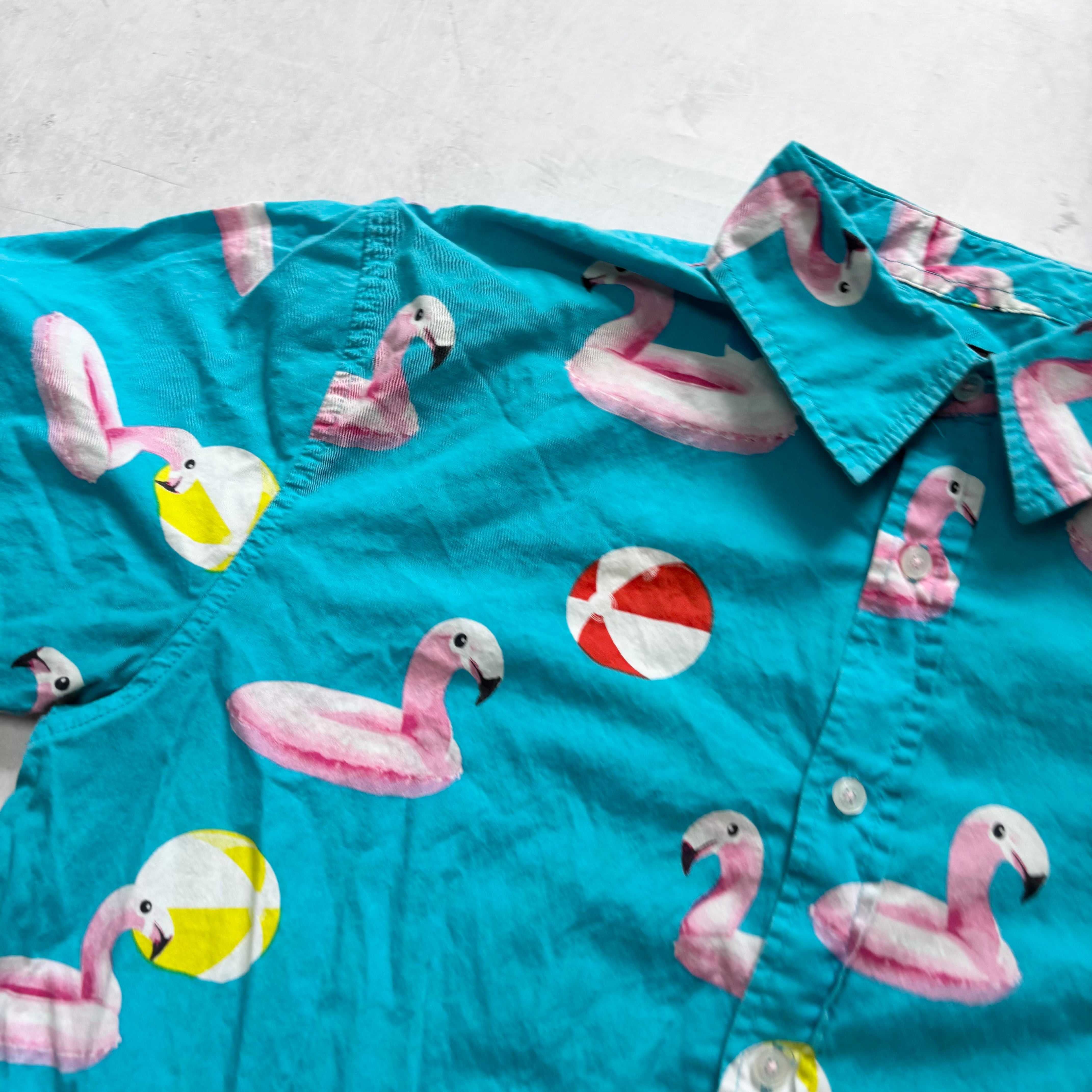 Hawaiian Shirt Mens Large Blue Short Sleeve Cotton Slim Fit (E)