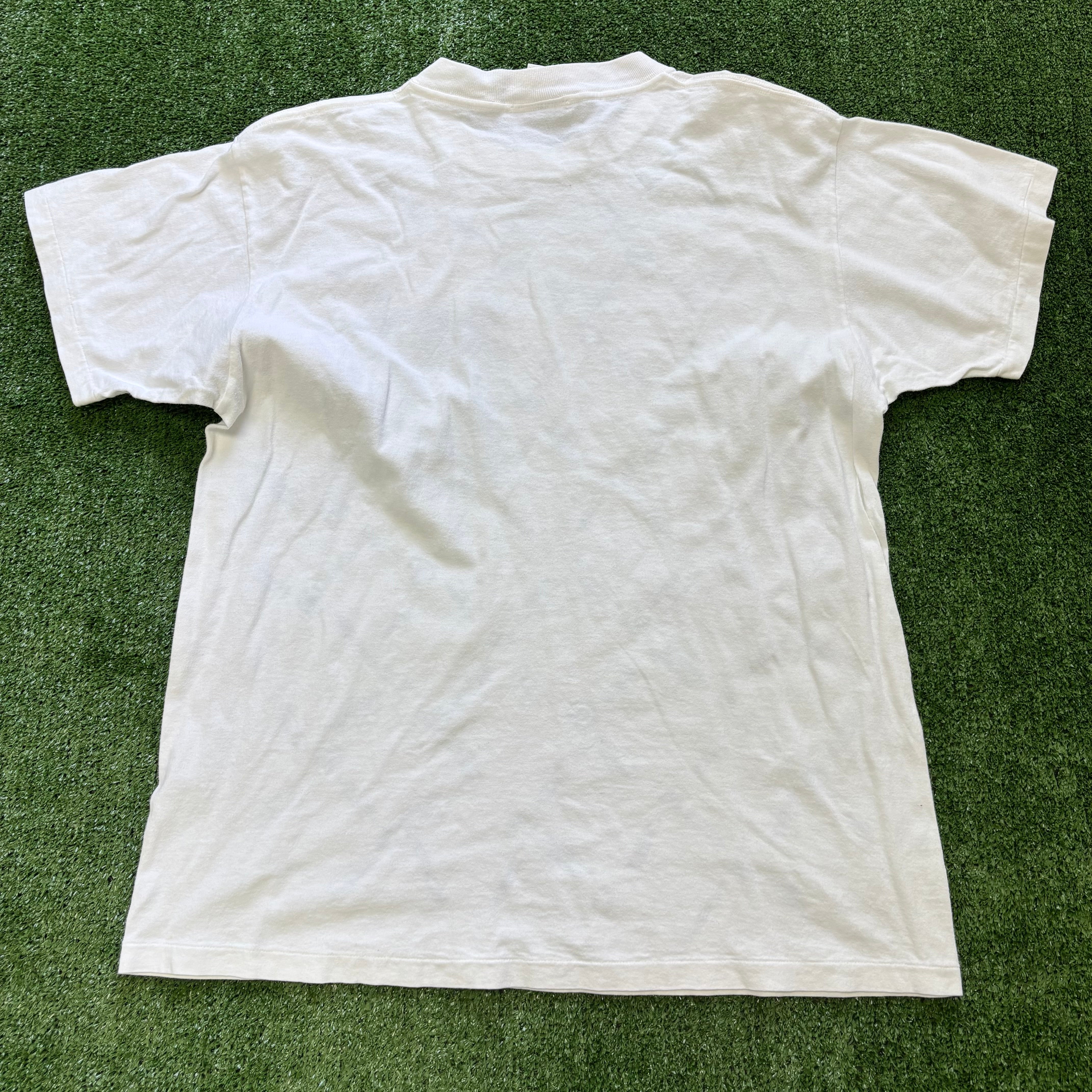 Vintage T Shirt Mens Large White Single Stitch Graphic Print 90s Art (E)