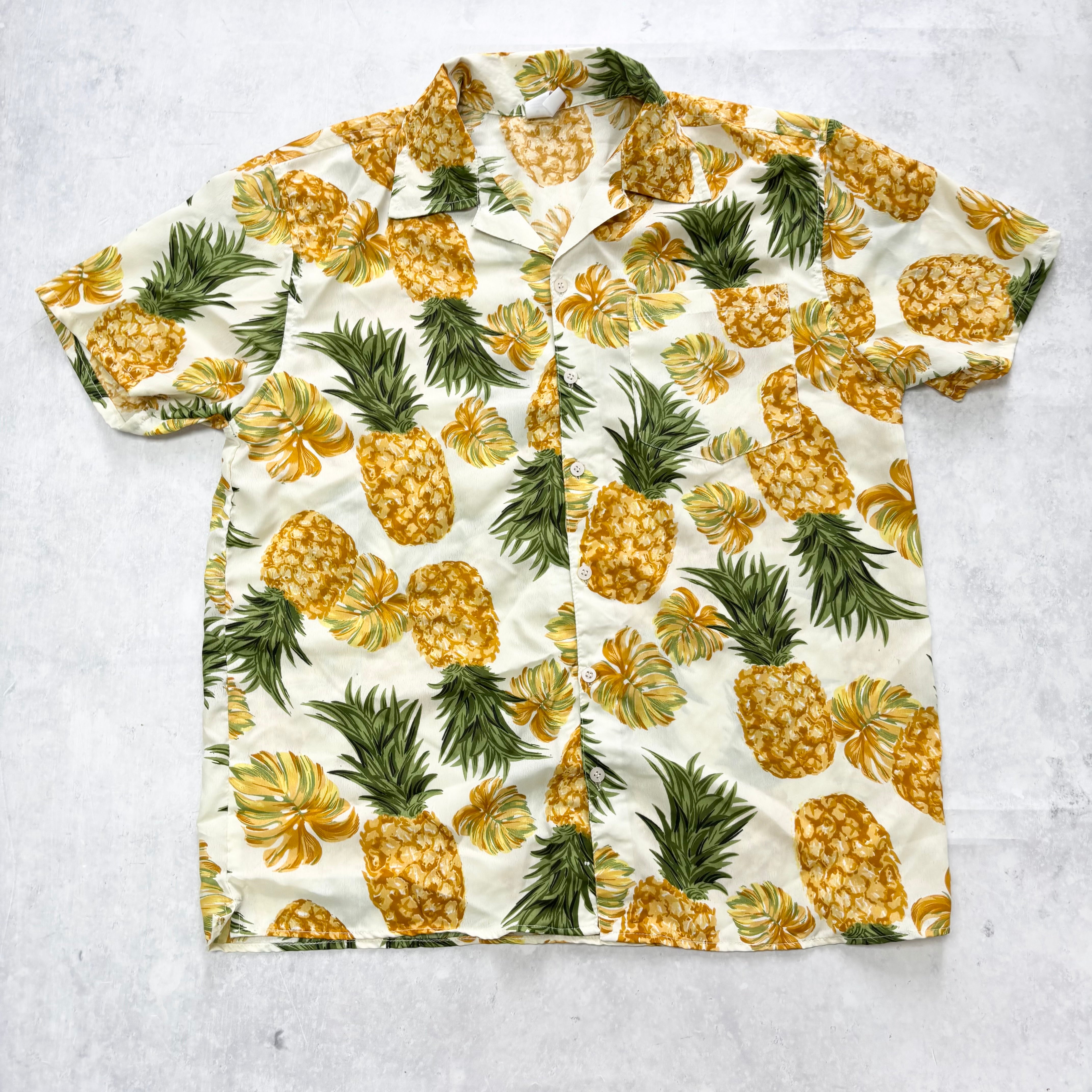 Hawaiian Shirt Mens Medium White Floral Aloha Short Sleeve Polyester (E)