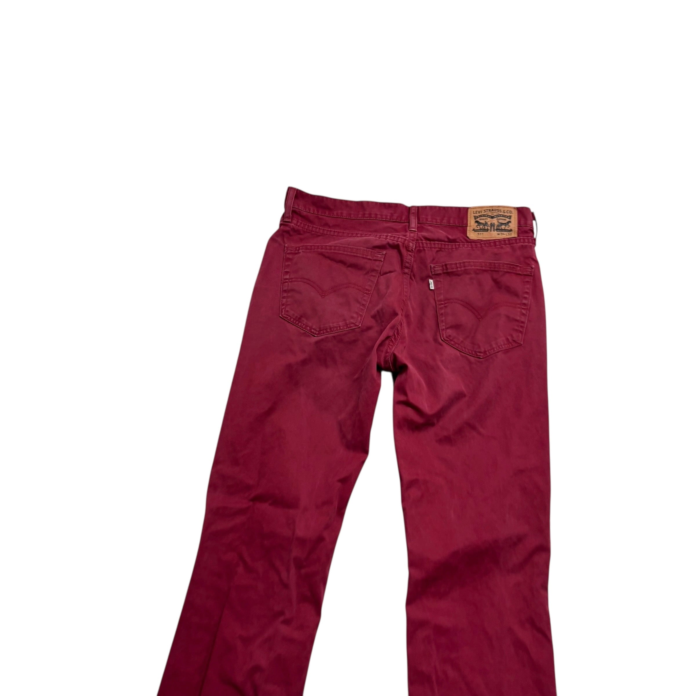 Levis 511 Trousers W34 L32 Mens Red Slim Fit Vintage Pants (E)