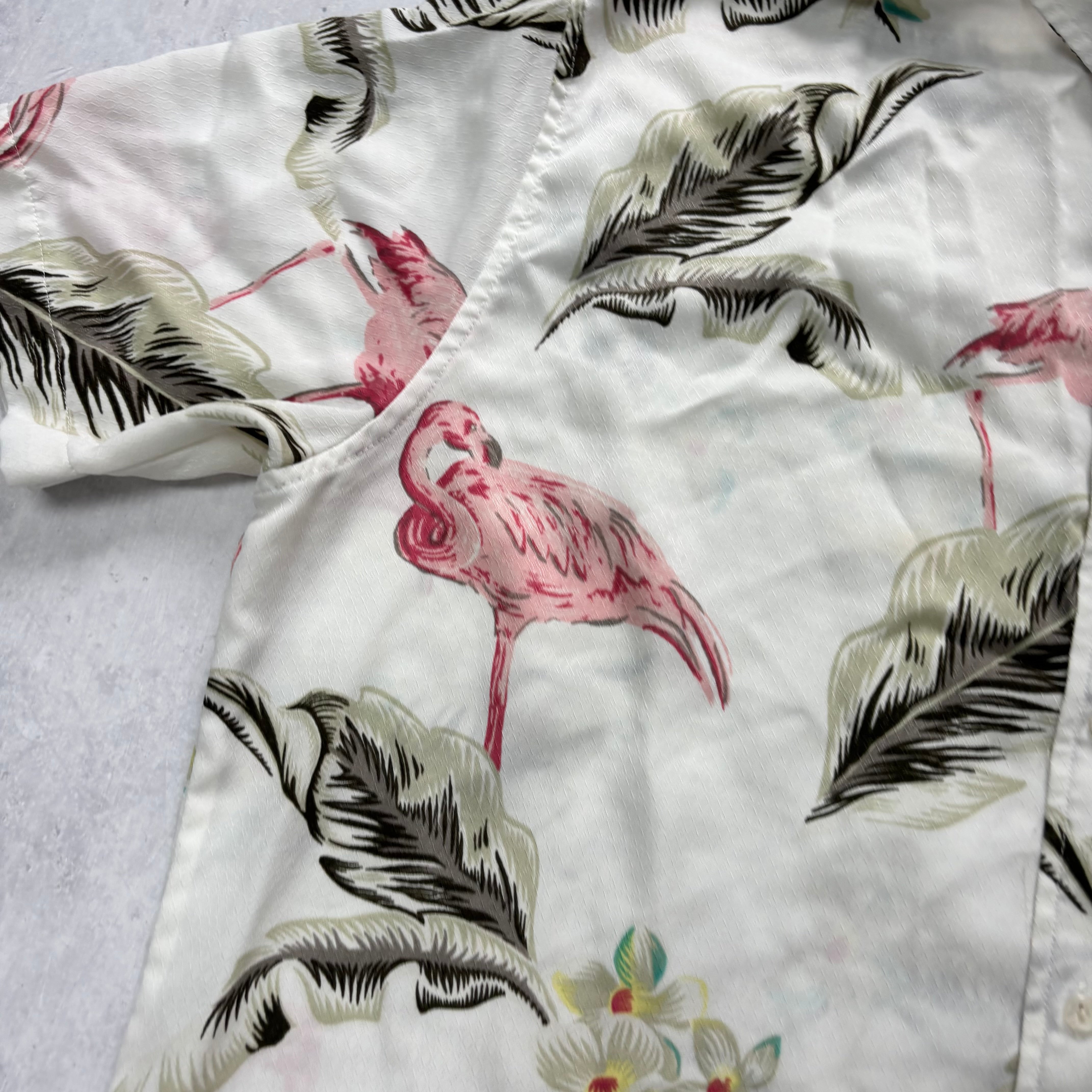 Hawaiian Shirt Mens Large White Floral Aloha Short Sleeve Polyester (E)