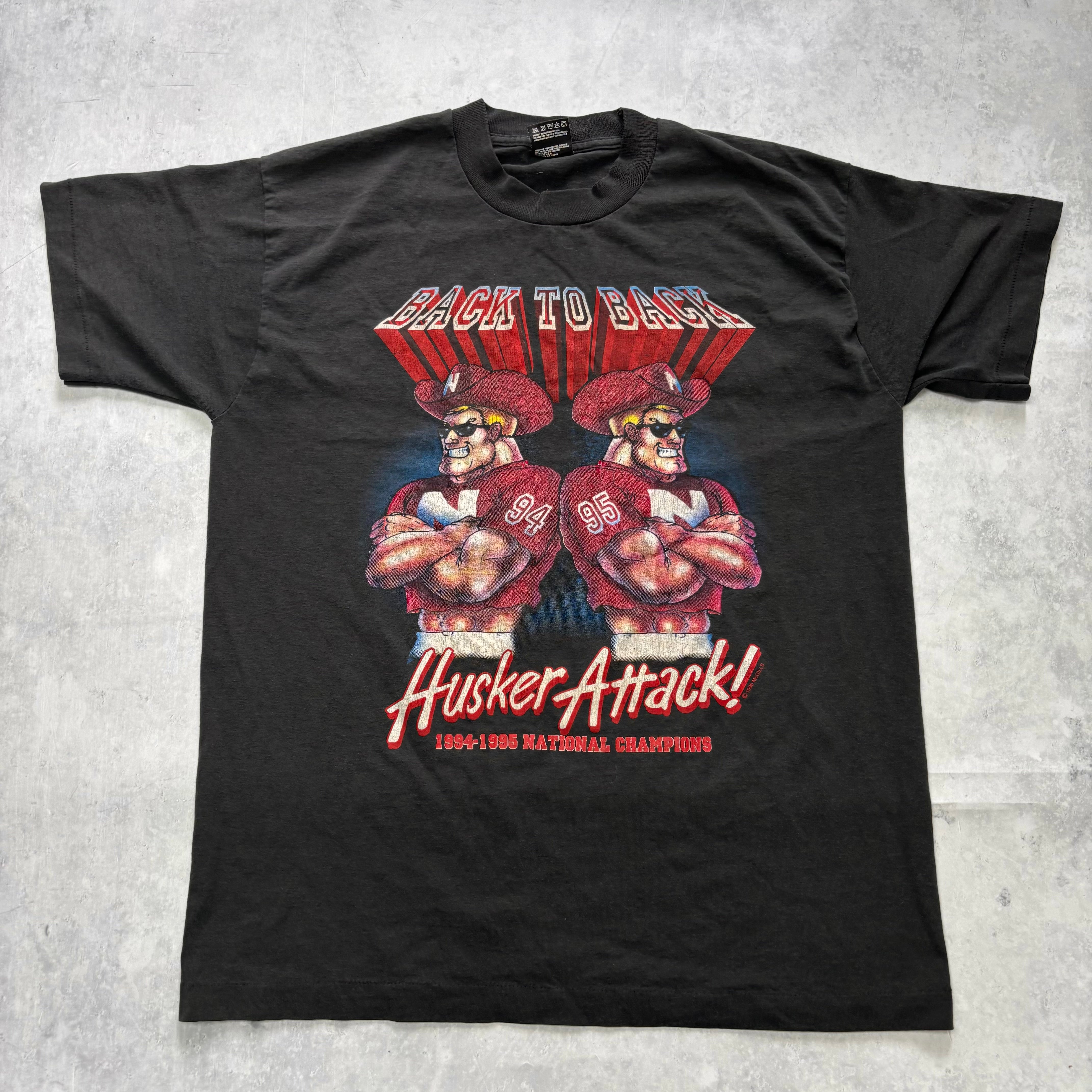 Vintage T Shirt Mens Medium Black Single Stitch Graphic Print 90s College NFL