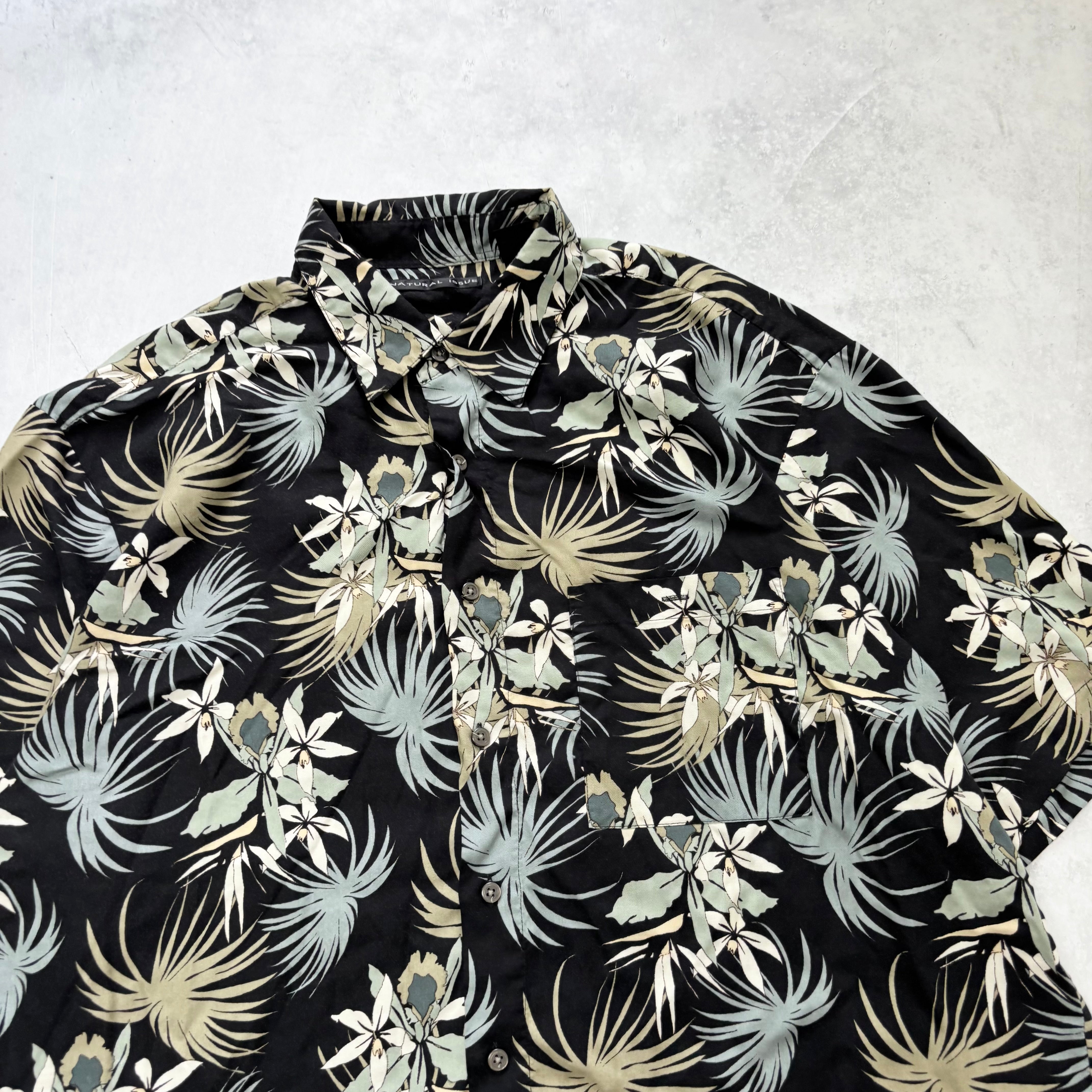 Hawaiian Shirt Mens XXL Black Floral Aloha Short Sleeve Viscose (E)