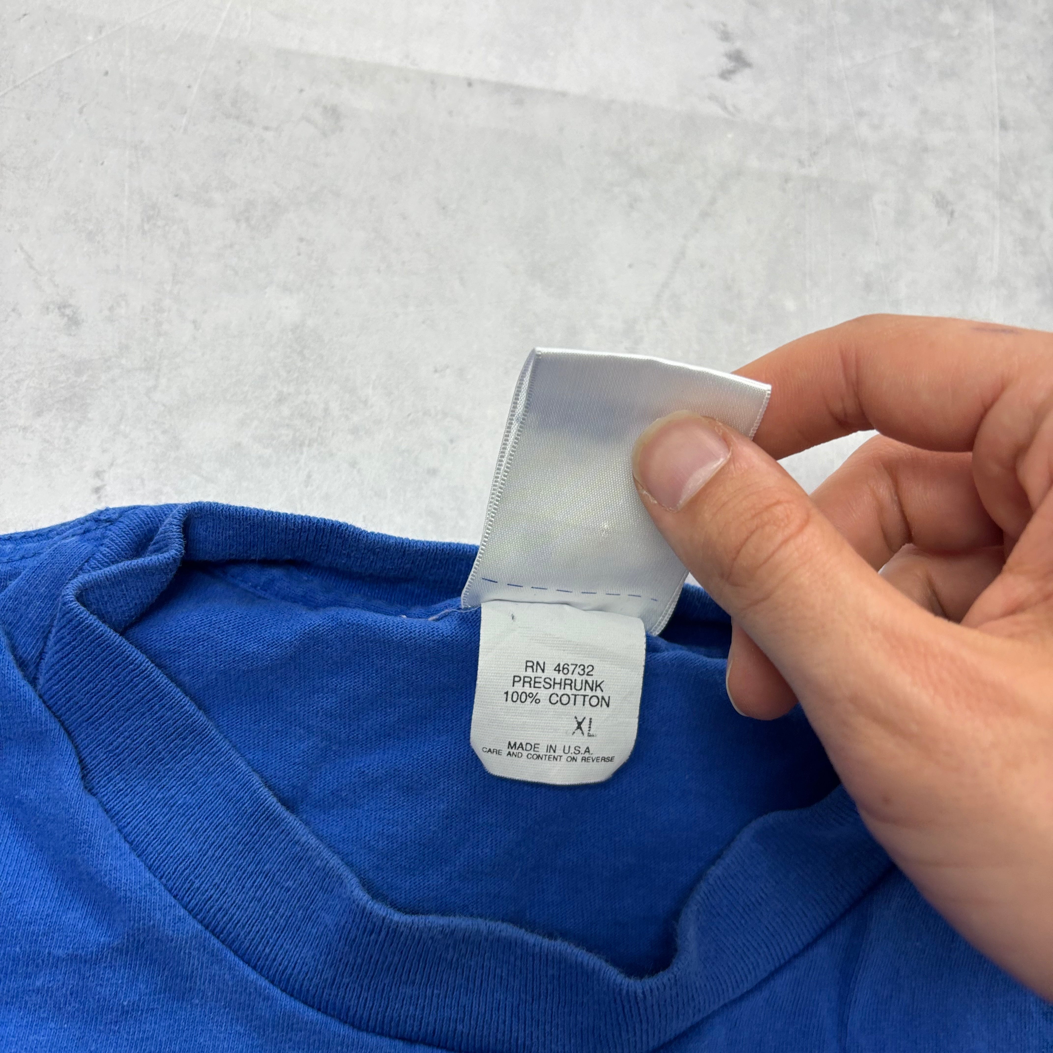 Vintage T Shirt Mens XL Blue Single Stitch Graphic Print 90s Chicago Cubs MLB (E)