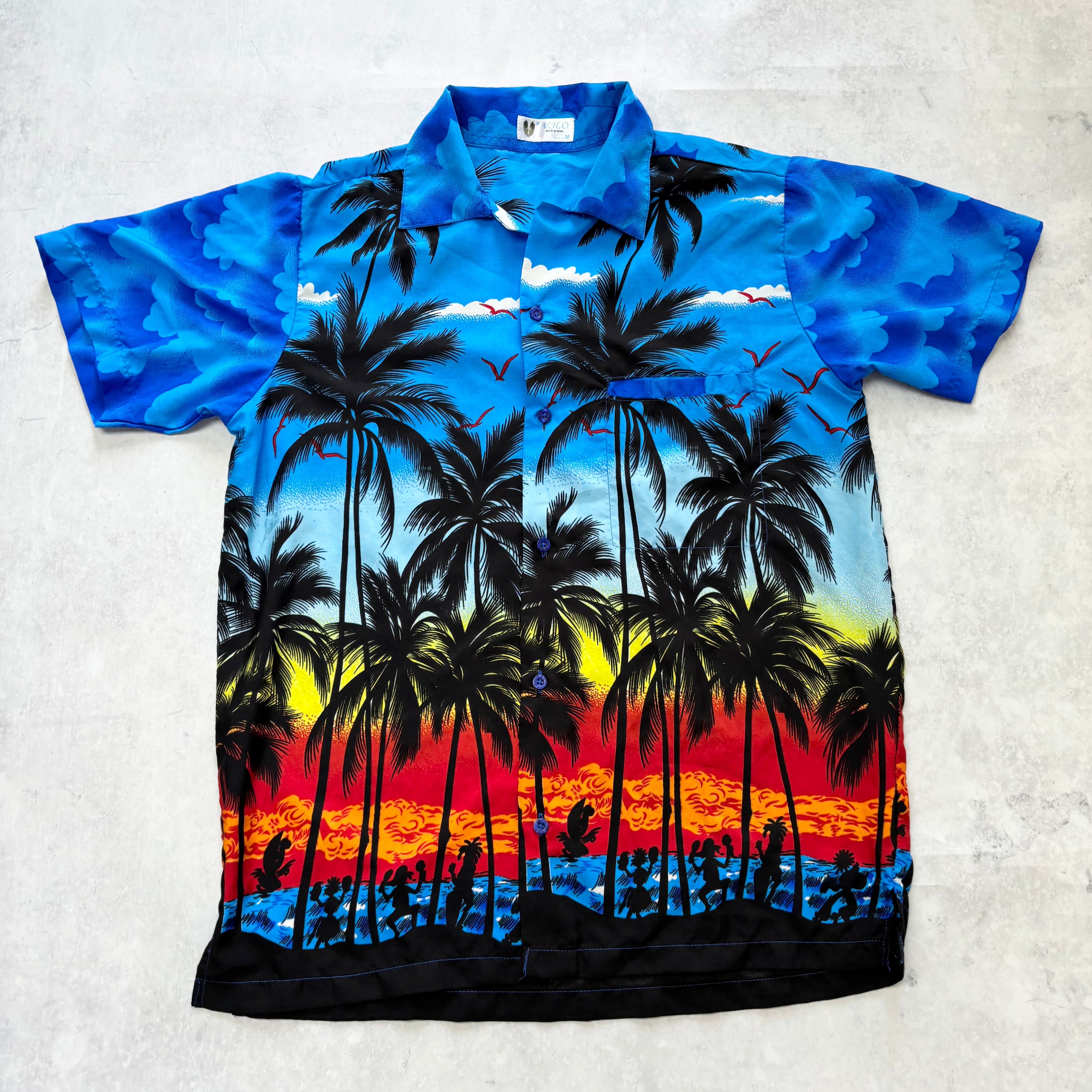 Hawaiian Shirt Mens Medium Blue Floral Aloha Short Sleeve Polyester