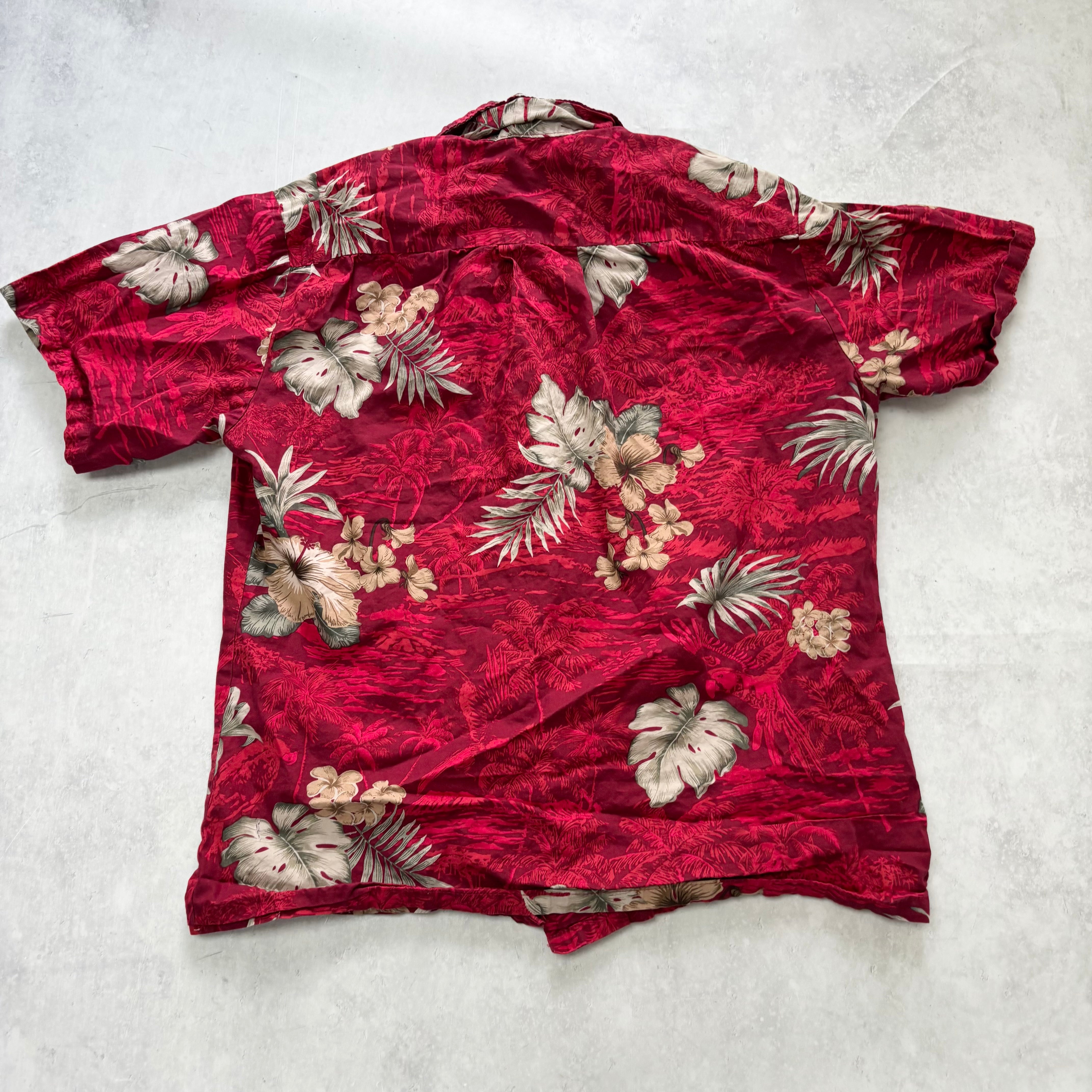 Vintage Hawaiian Shirt Mens XS Red Floral Aloha Short Sleeve (E)