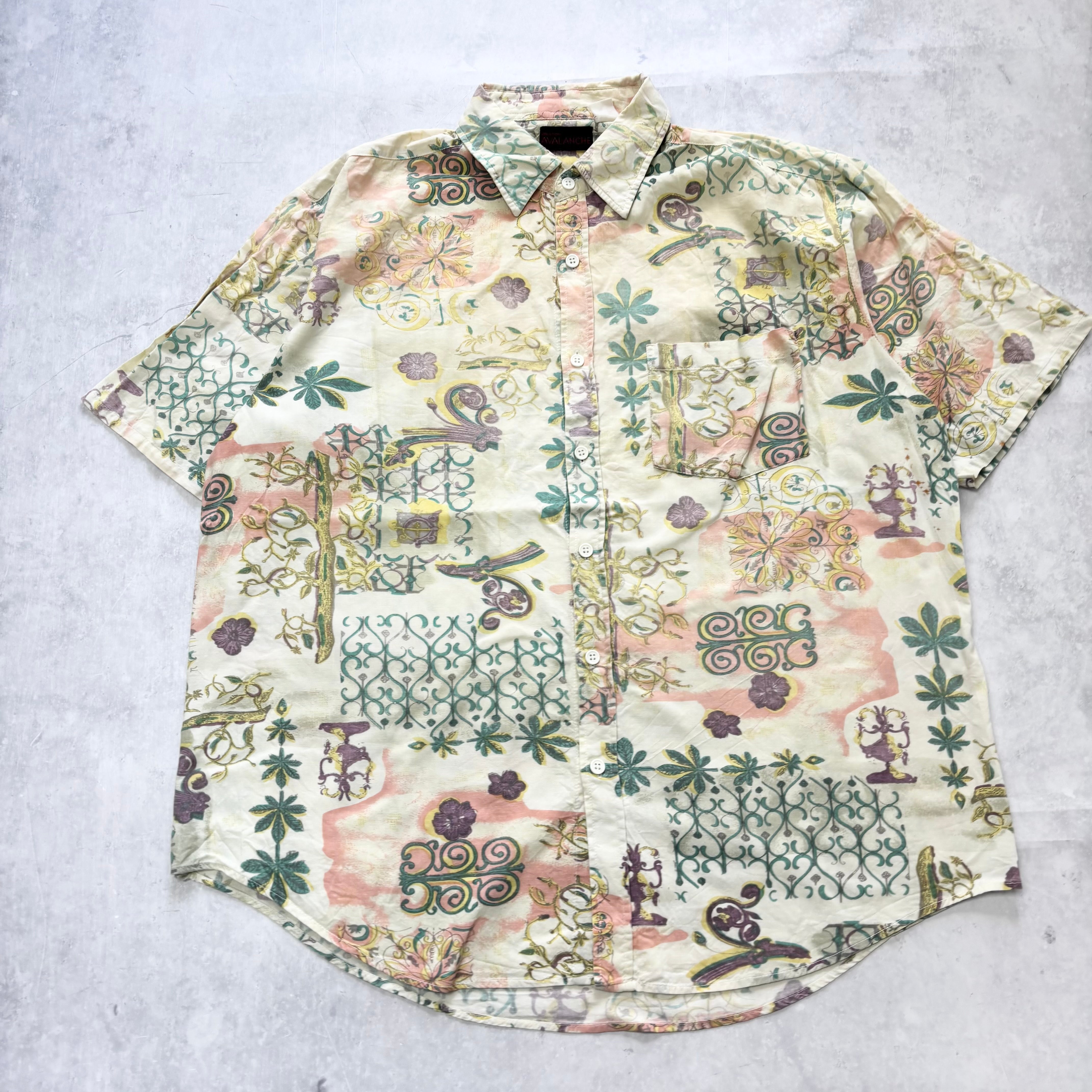 Vintage Hawaiian Shirt Mens Large Yellow Floral Aloha Short Sleeve (E)