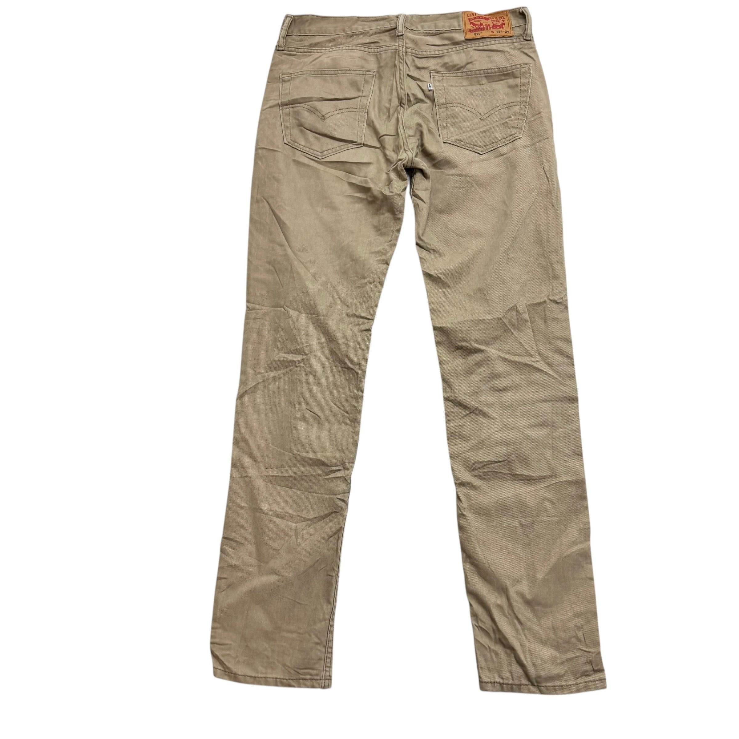 Levis 511 Trousers W33 L34 Mens Beige Slim Fit Cotton Pants (E)