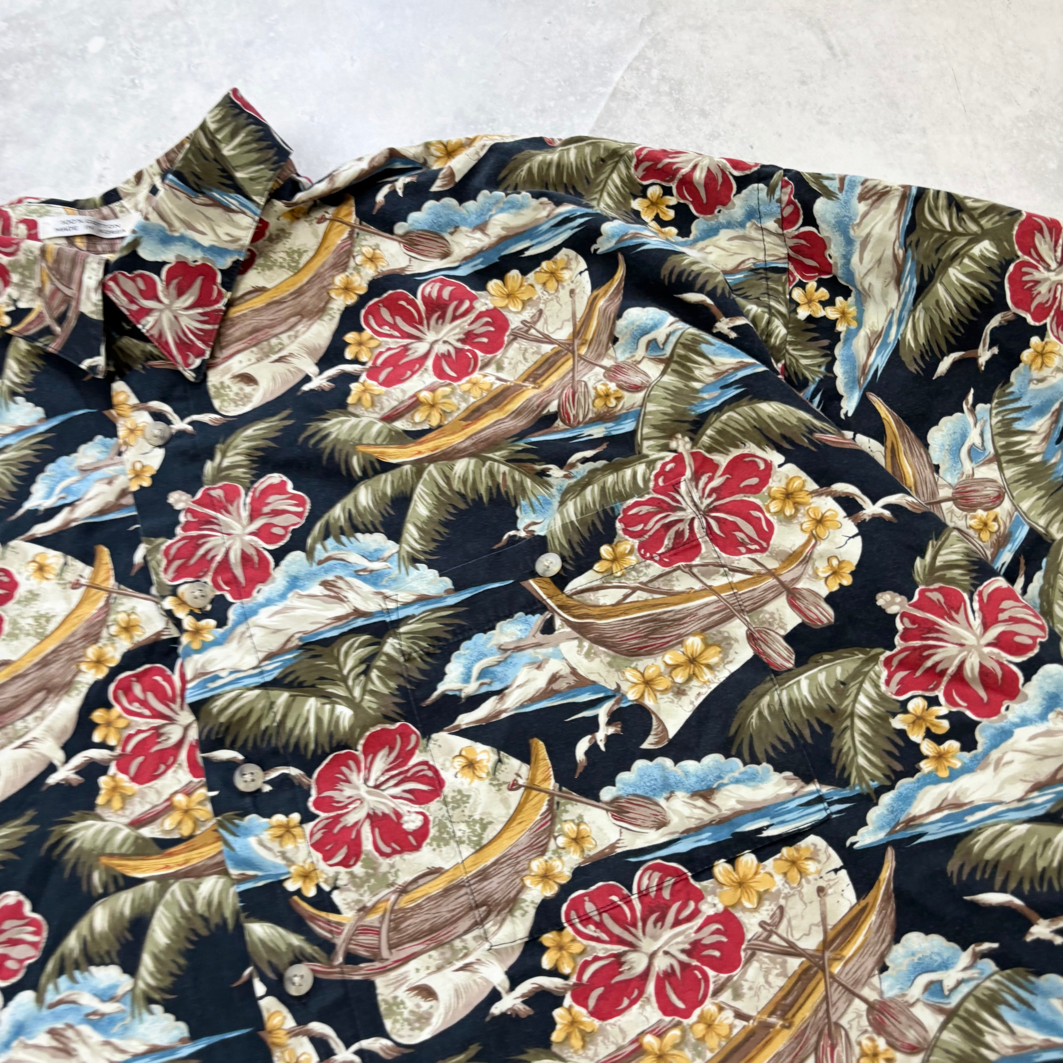 Vintage Hawaiian Shirt Mens 3XL Black Multi Floral Aloha Short Sleeve Cotton (E)