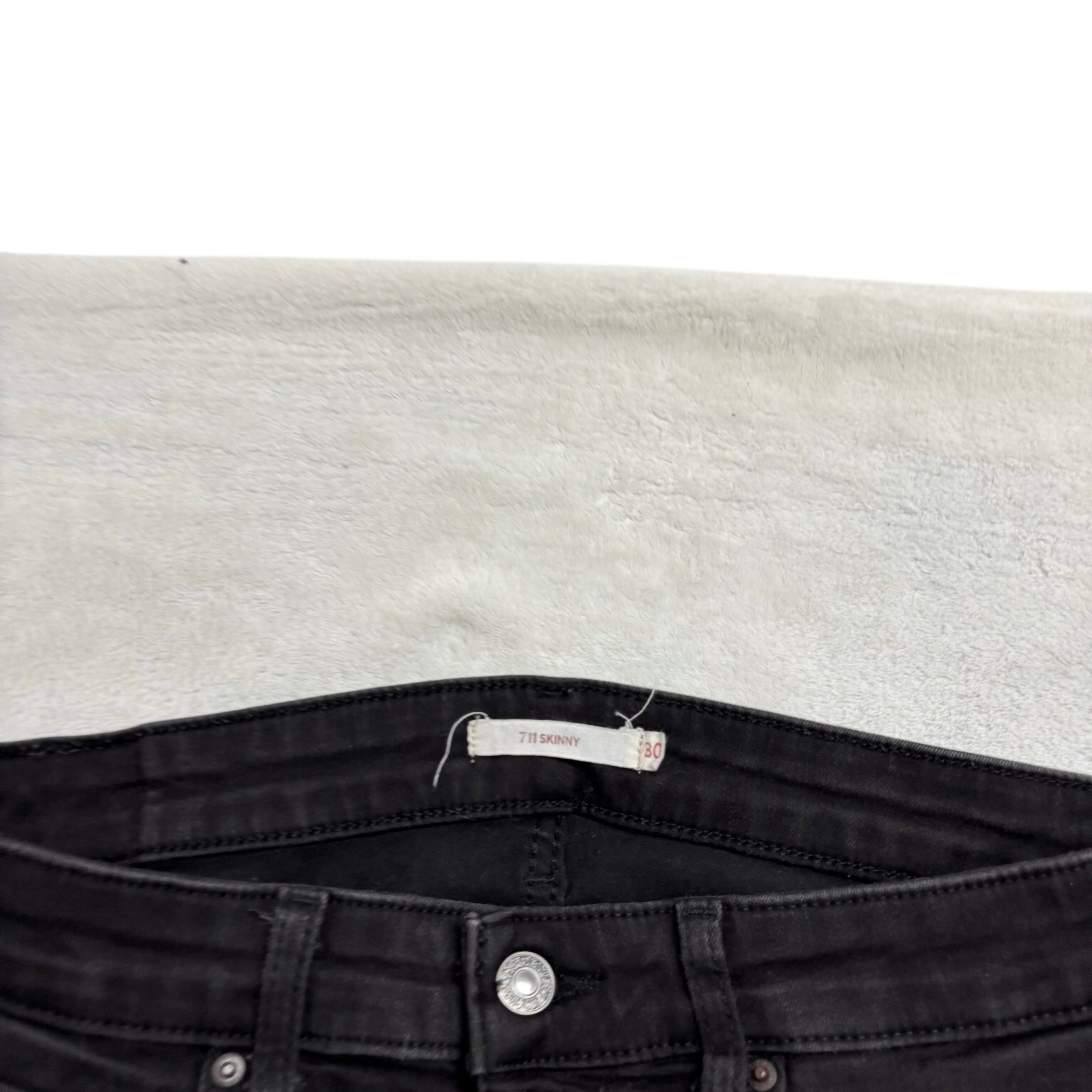 Levis 711 Jeans W30 L28 Womens Skinny Black Stretch Denim (E)