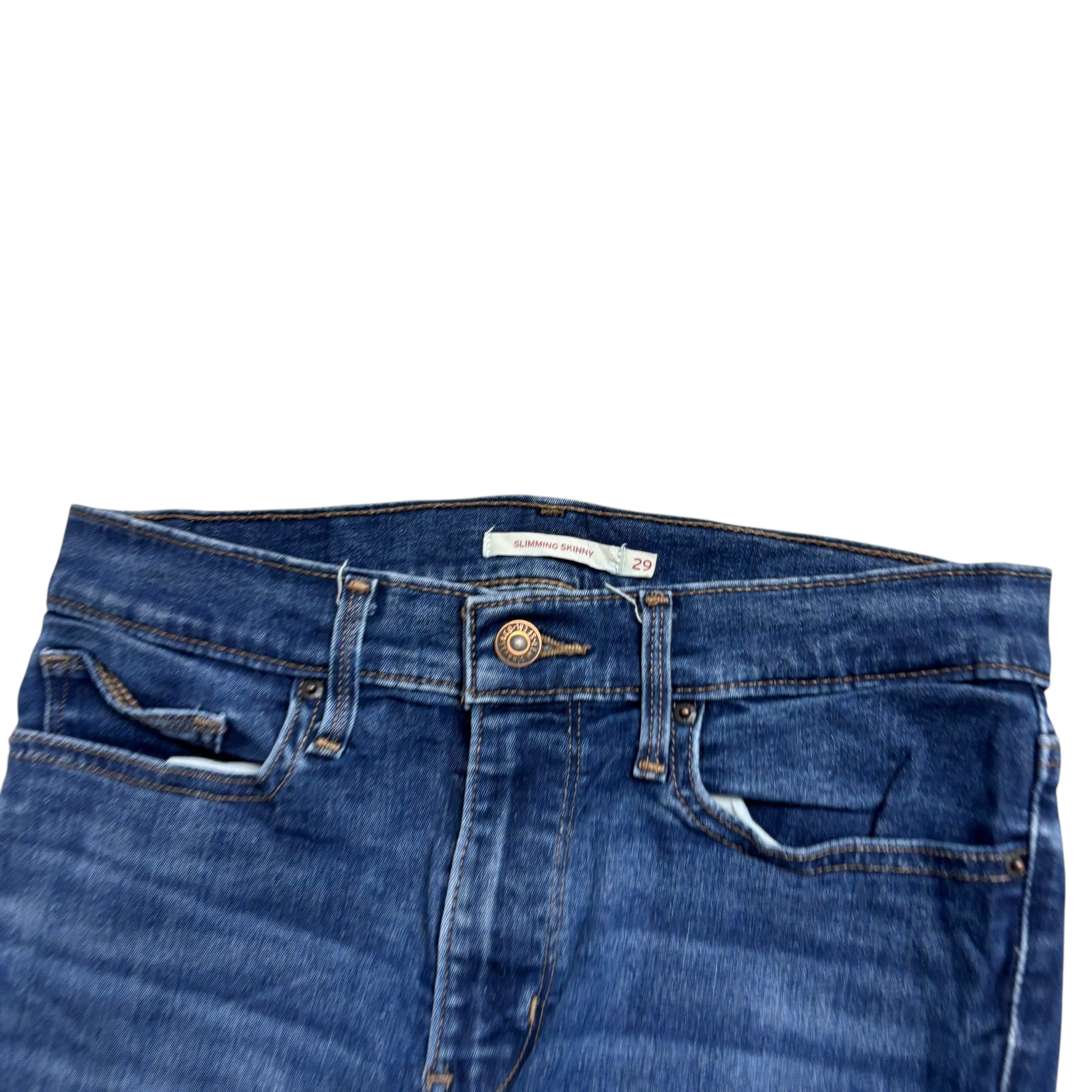 Levis Jeans W29 L32 Womens Mid Blue Slimming Skinny Fit Stretch Denim (E)