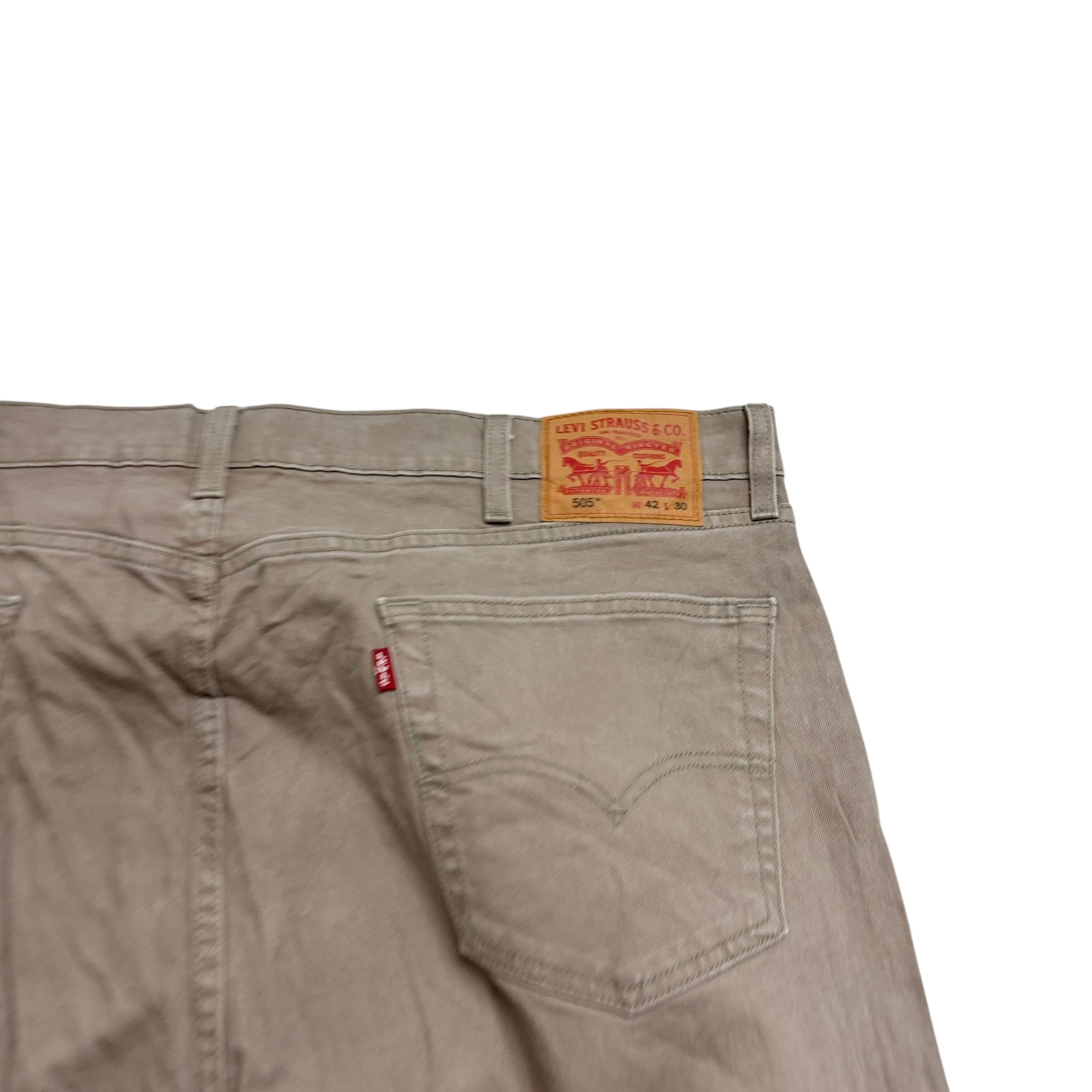 Levis 505 Jeans W42 L30 Mens Stone Regular Straight Fit Stretch Denim