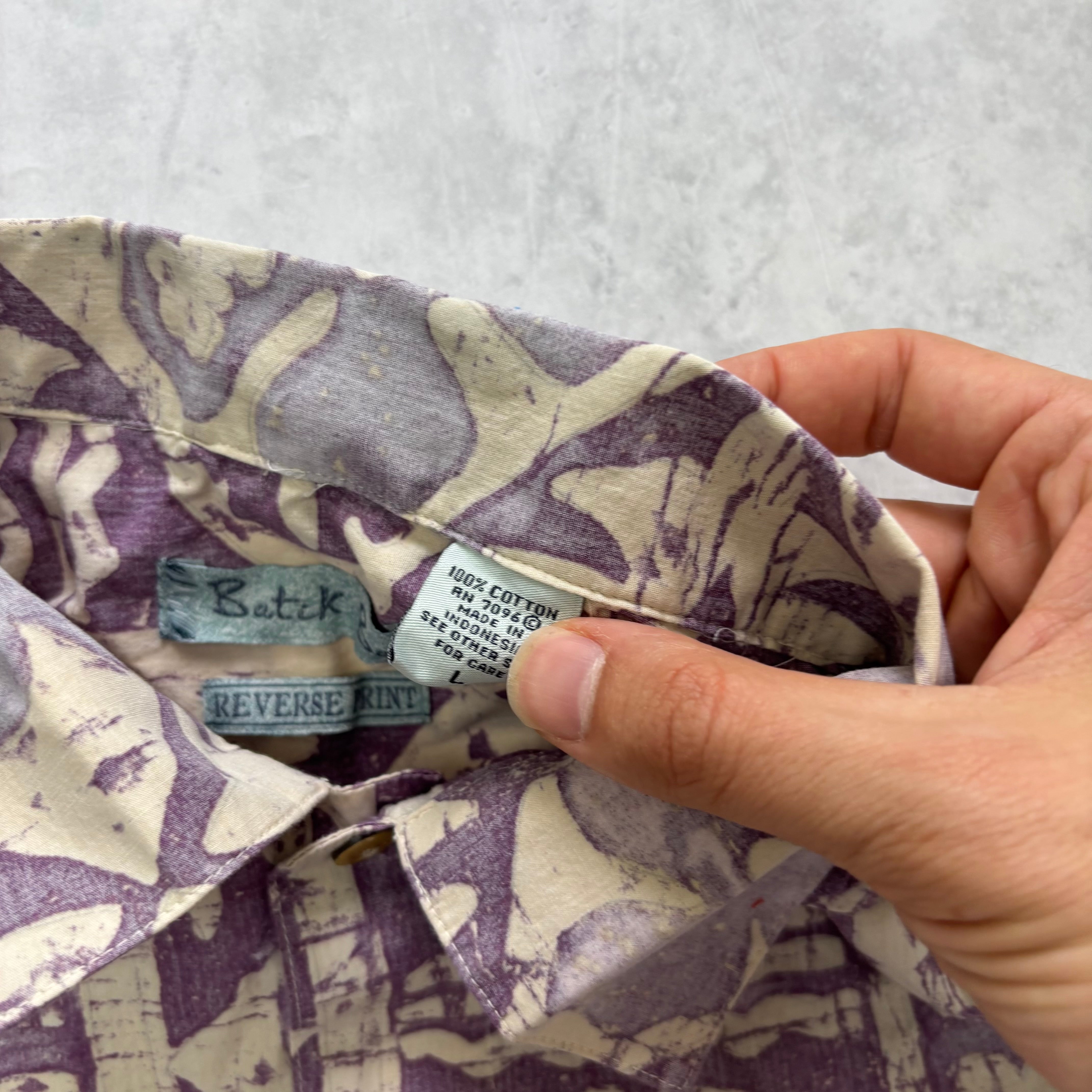 Vintage Hawaiian Shirt Mens Large Purple Floral Aloha Short Sleeve Cotton (E)