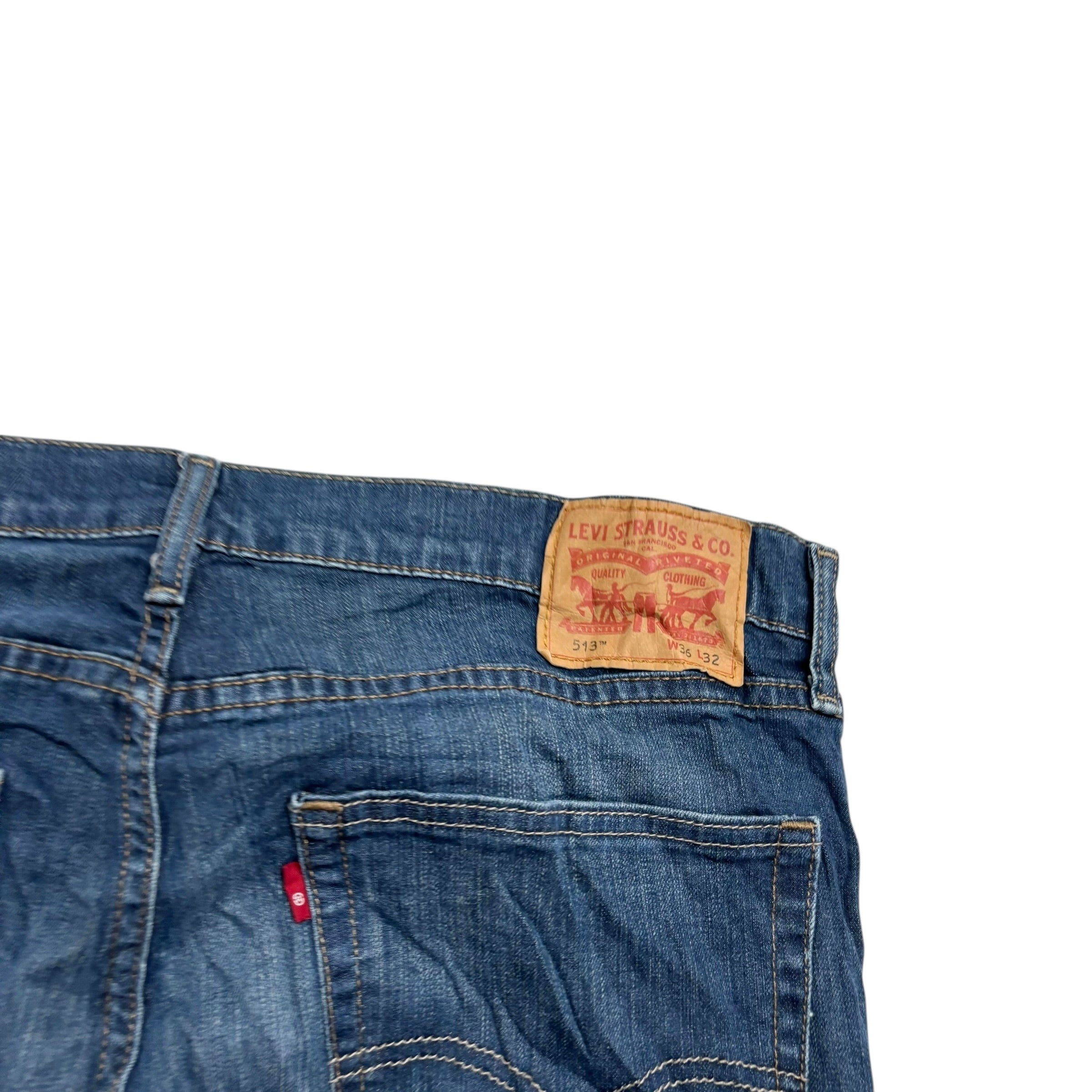 Levis 513 Jeans W36 L32 Mens Dark Blue Slim Straight Fit Stretch Denim (E)