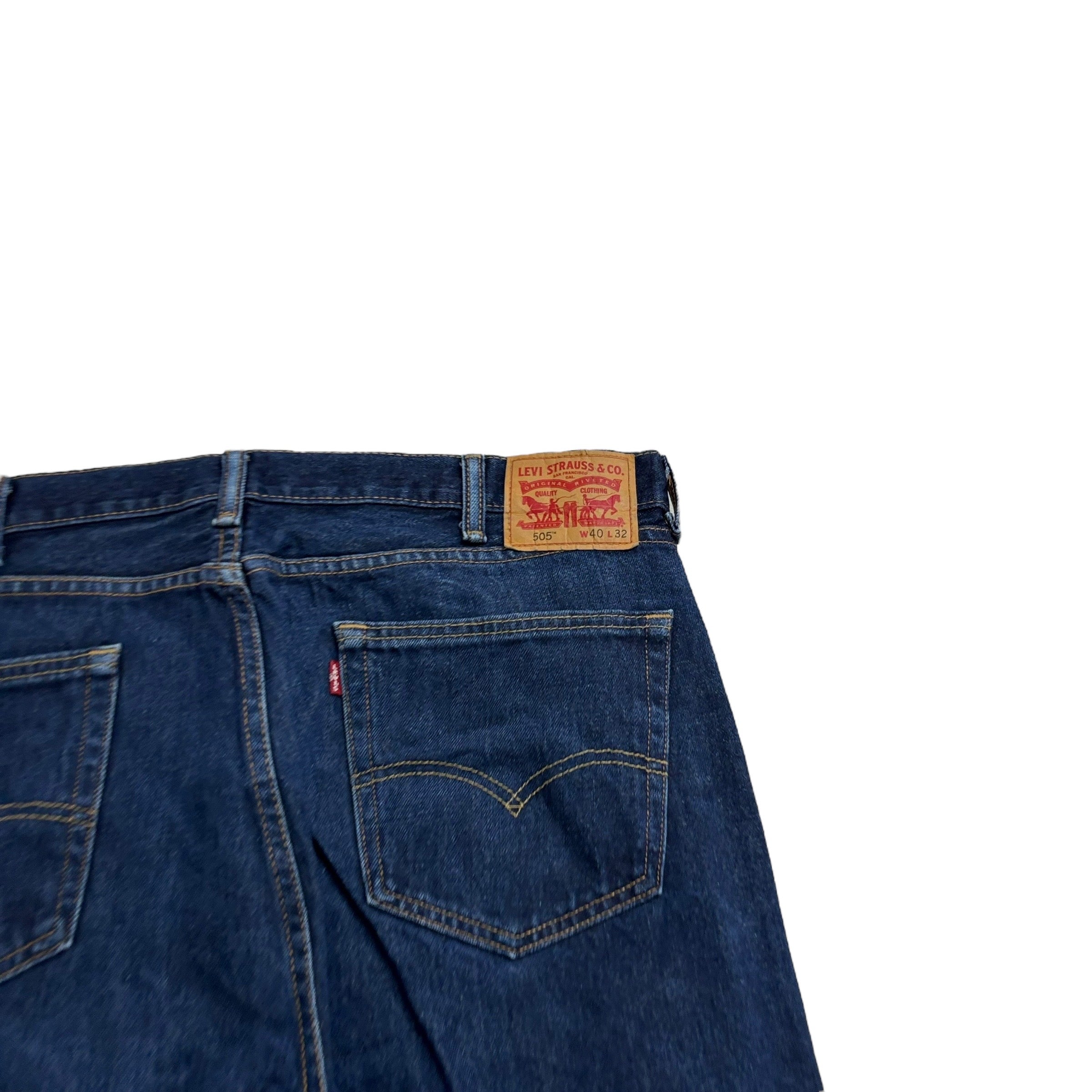 Levis 505 Jeans W40 L32 Mens Dark Blue Regular Straight Fit Denim (E)