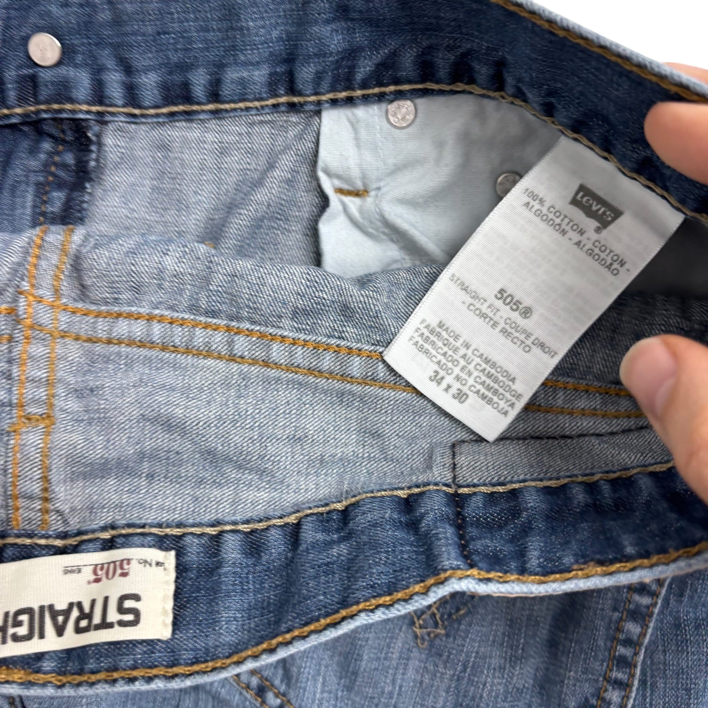 Levis 505 Jeans W34 L30 Mens Mid Blue Regular Straight Fit Vintage Denim (E)