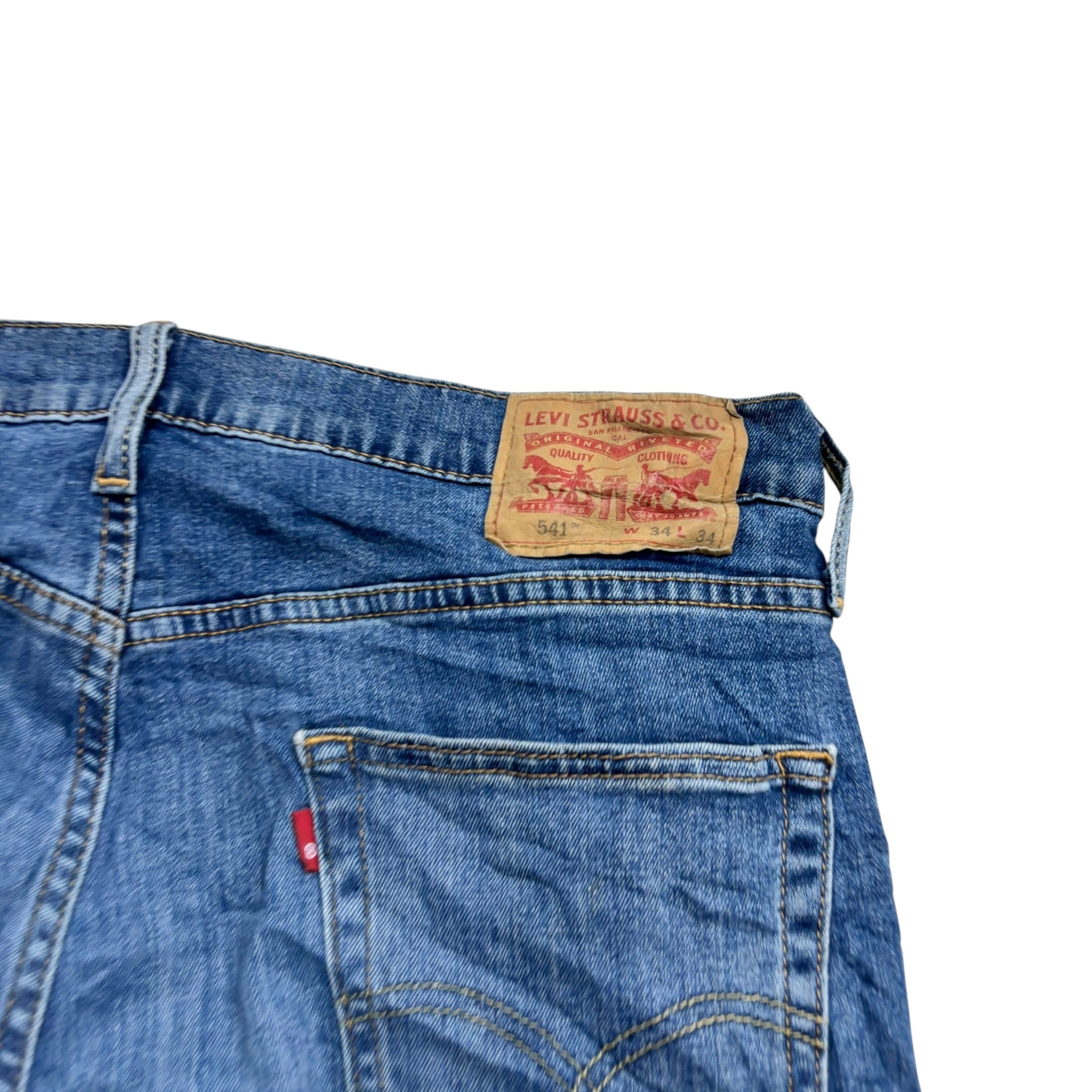 Levis 541 Jeans W34 L34 Mens Mid Blue Athletic Tapered Fit Stretch Denim (E)