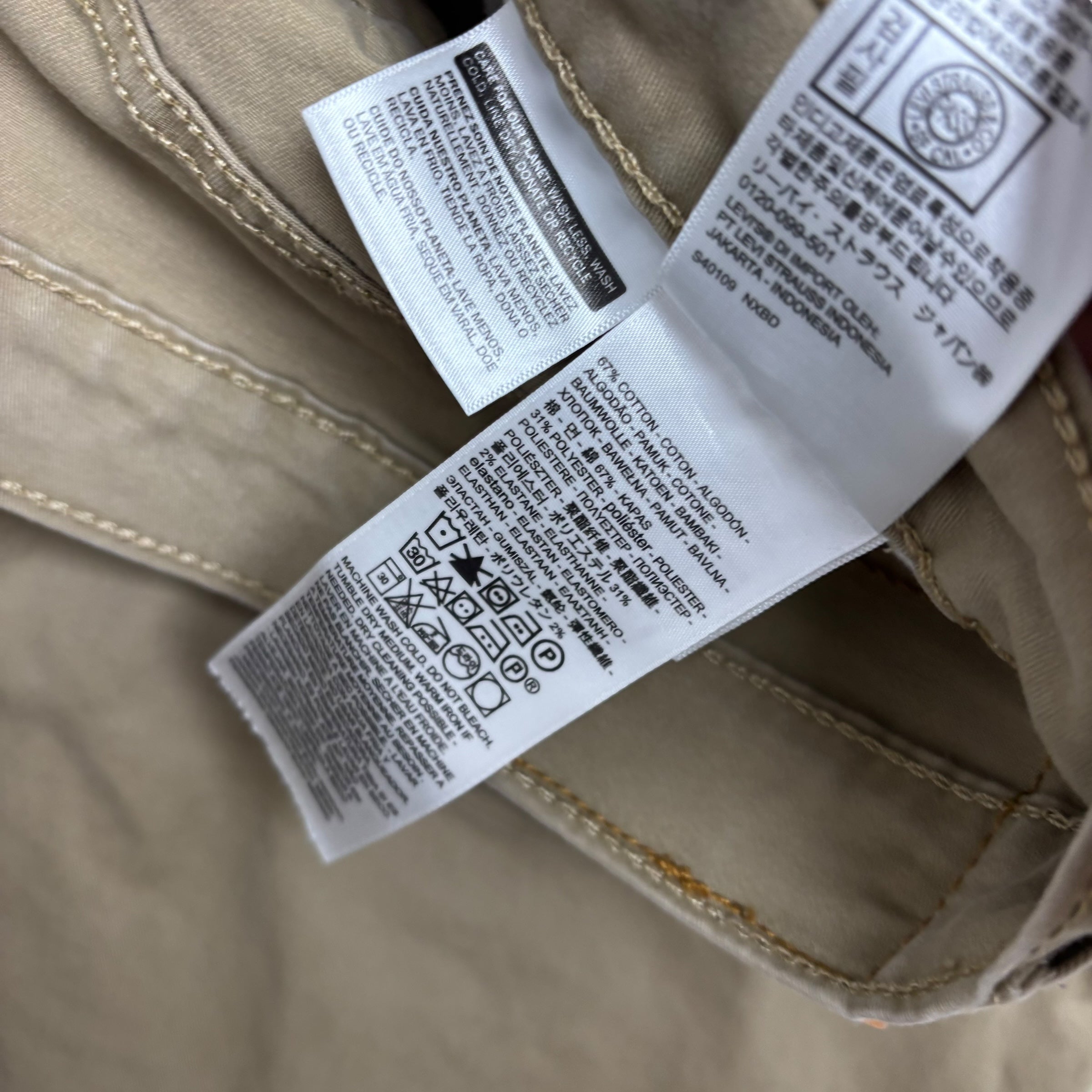 Levis 502 Trousers W40 L30 Mens Beige Regular Tapered Fit Stretch Pants (E)