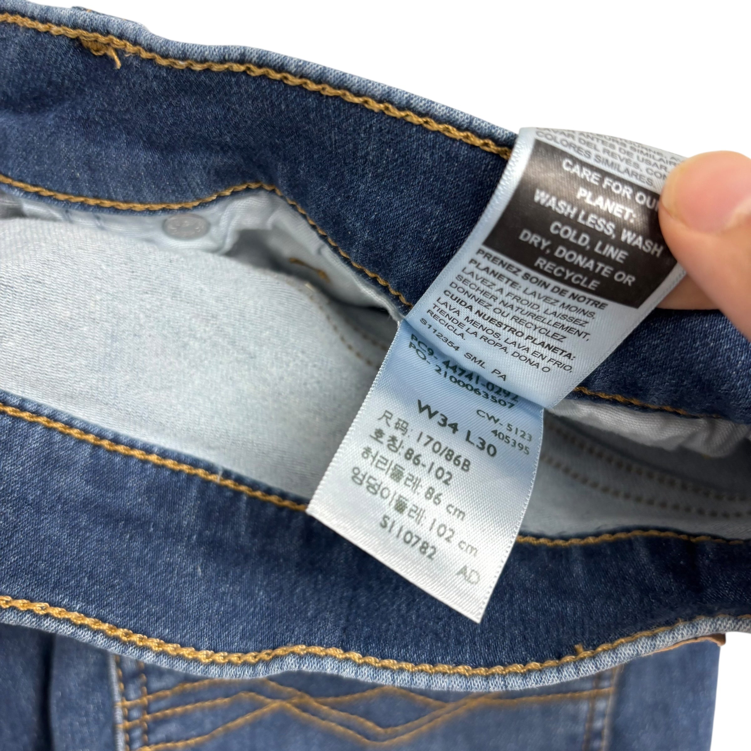 Levis Denizen Jeans W34 L26 Mens Mid Blue Slim Fit Stretch Denim (E)