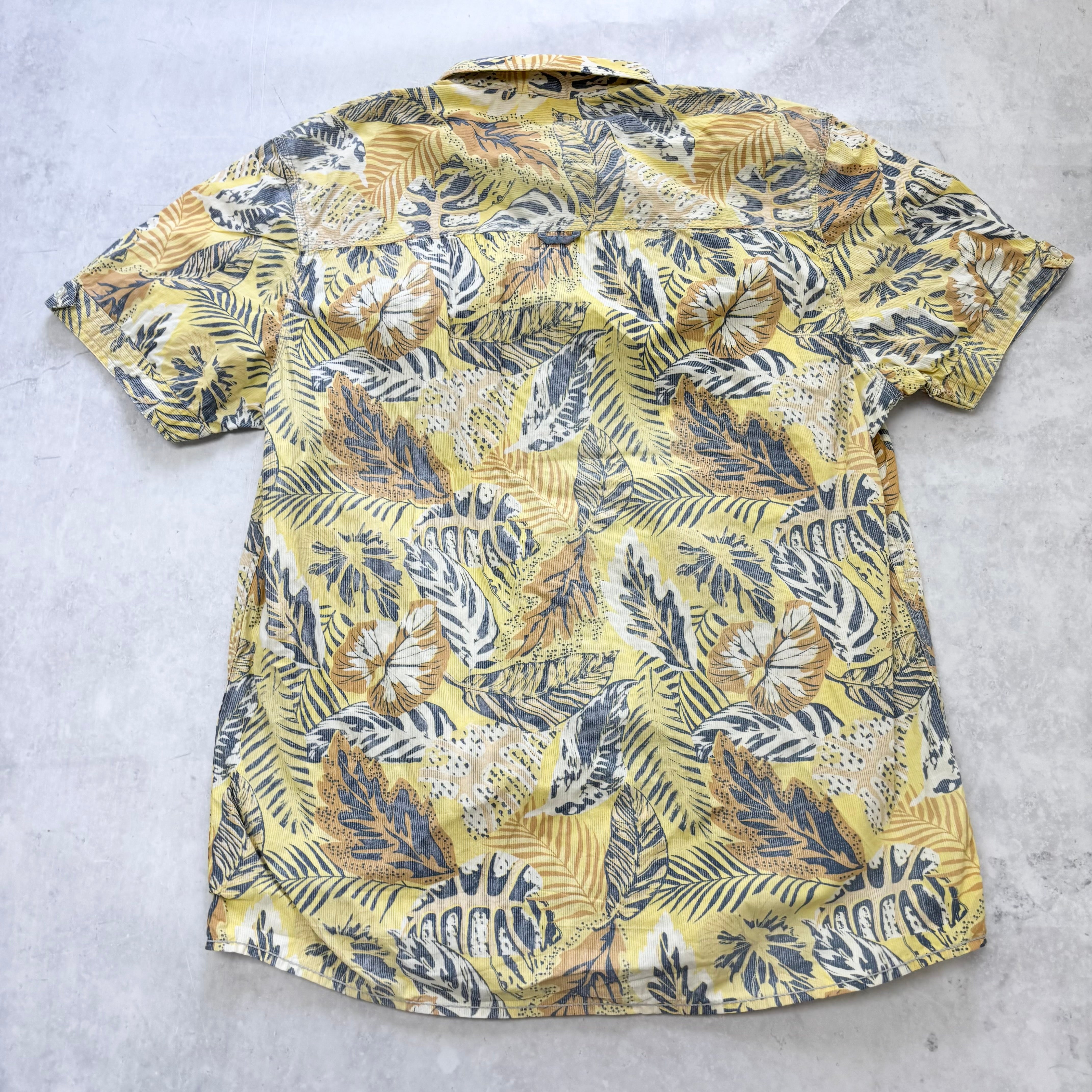 Hawaiian Shirt Mens XL Yellow Floral Aloha Short Sleeve Cotton Slim Fit (E)