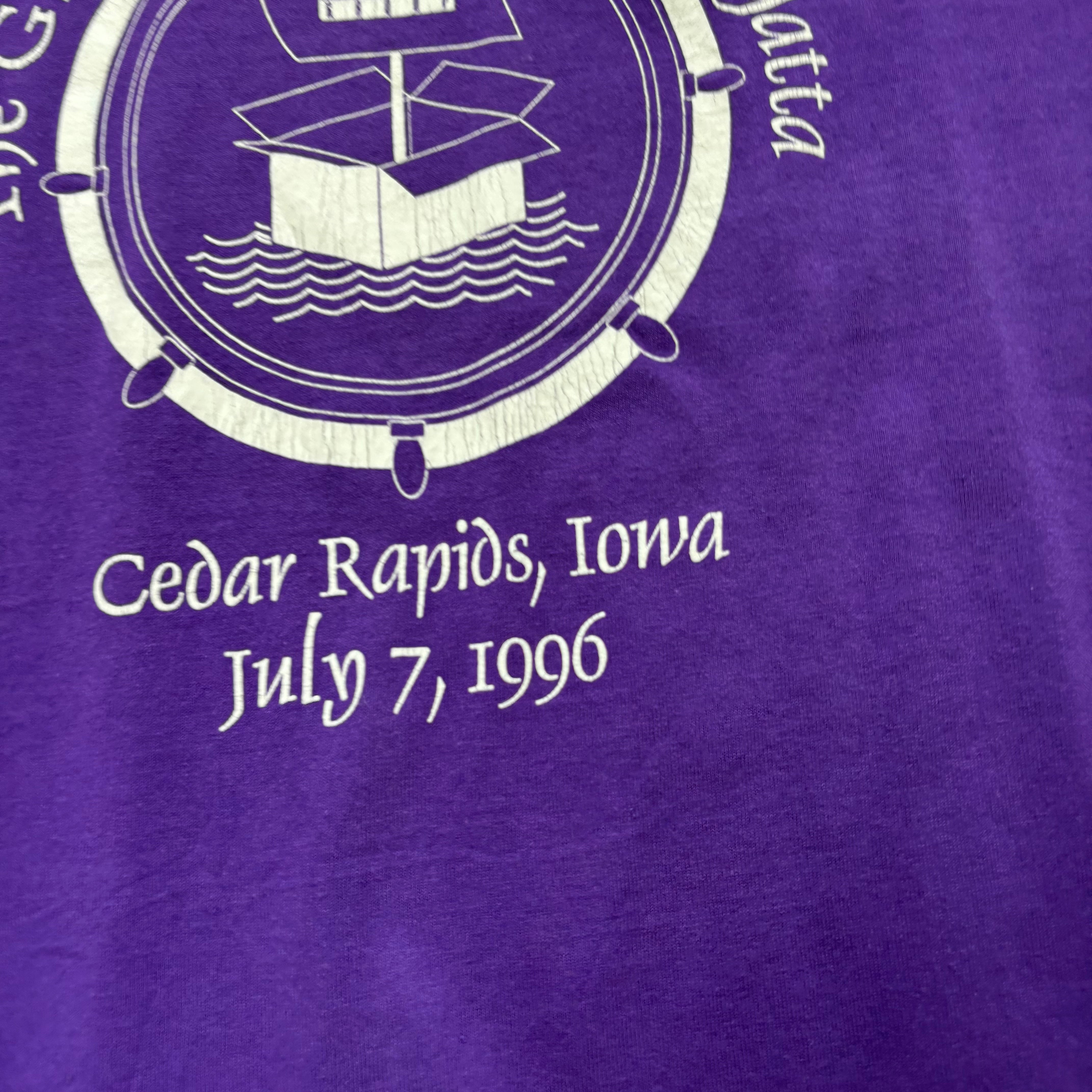 Vintage T Shirt Mens XL Purple Single Stitch Graphic Print 90s USA Boat (E)