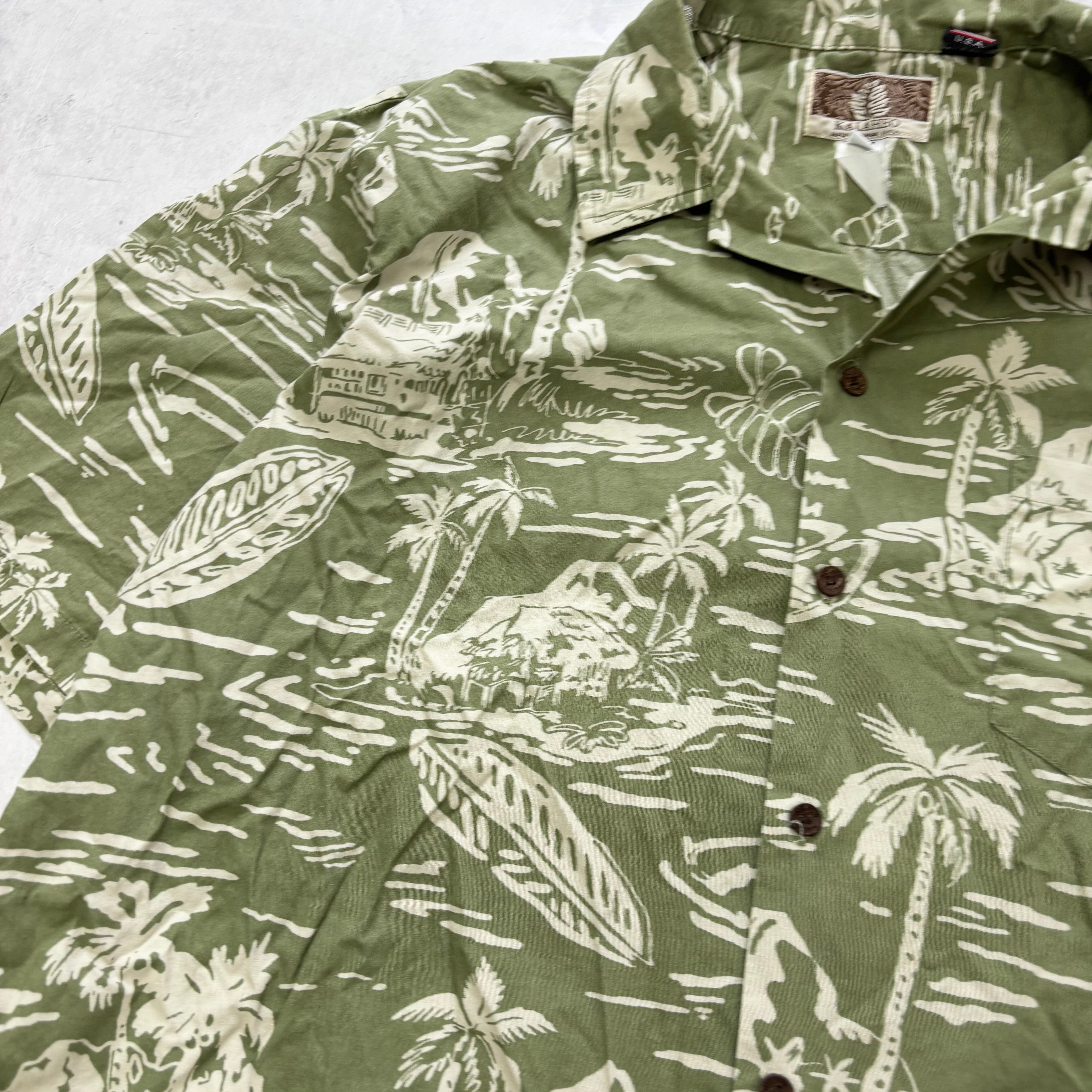 Vintage Hawaiian Shirt Mens XXL Green Floral Aloha Short Sleeve Cotton (E)