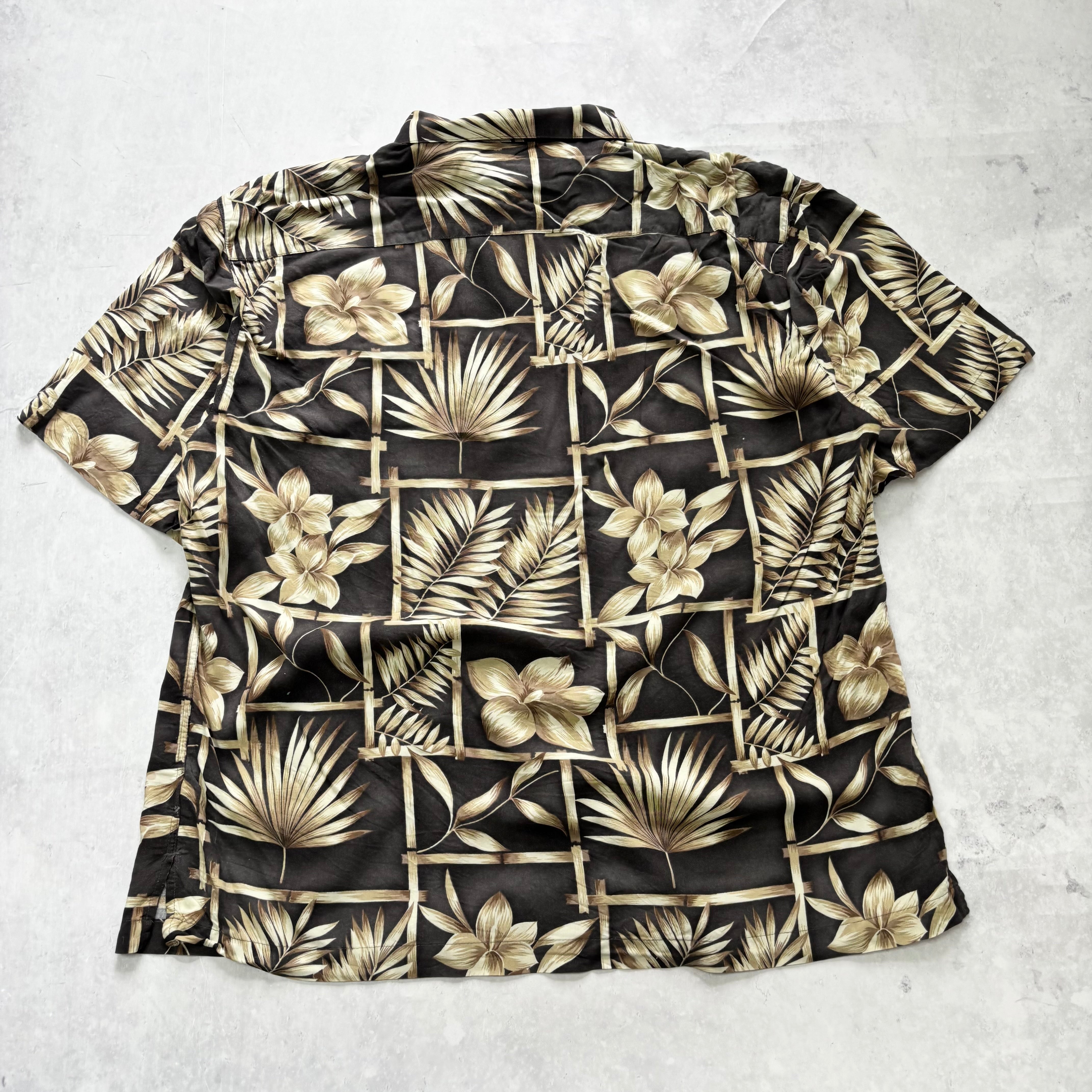 Vintage Hawaiian Shirt Mens XL Black Floral Aloha Short Sleeve Rayon