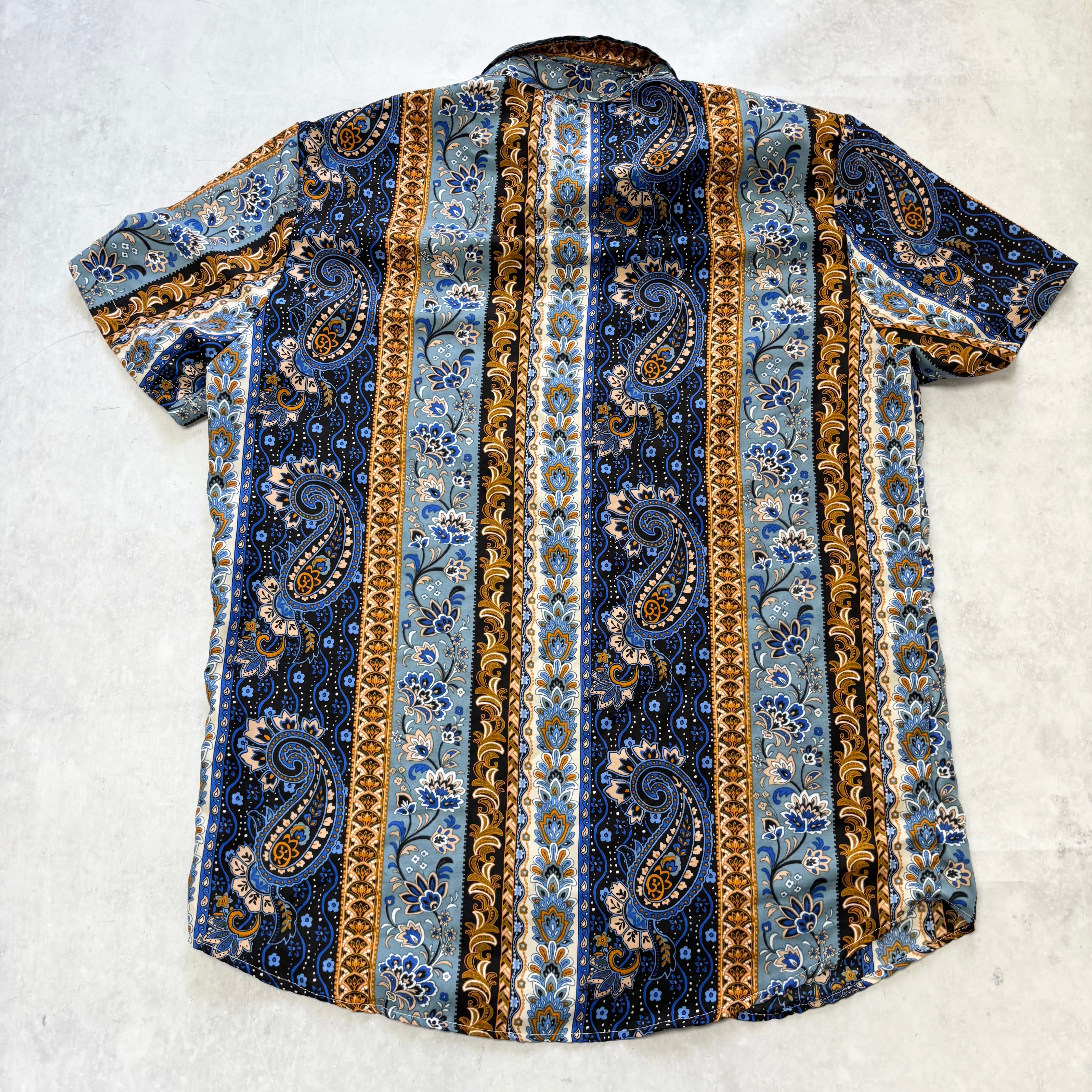 Hawaiian Shirt Mens Large Blue Floral Aloha Short Sleeve Polyester (E)