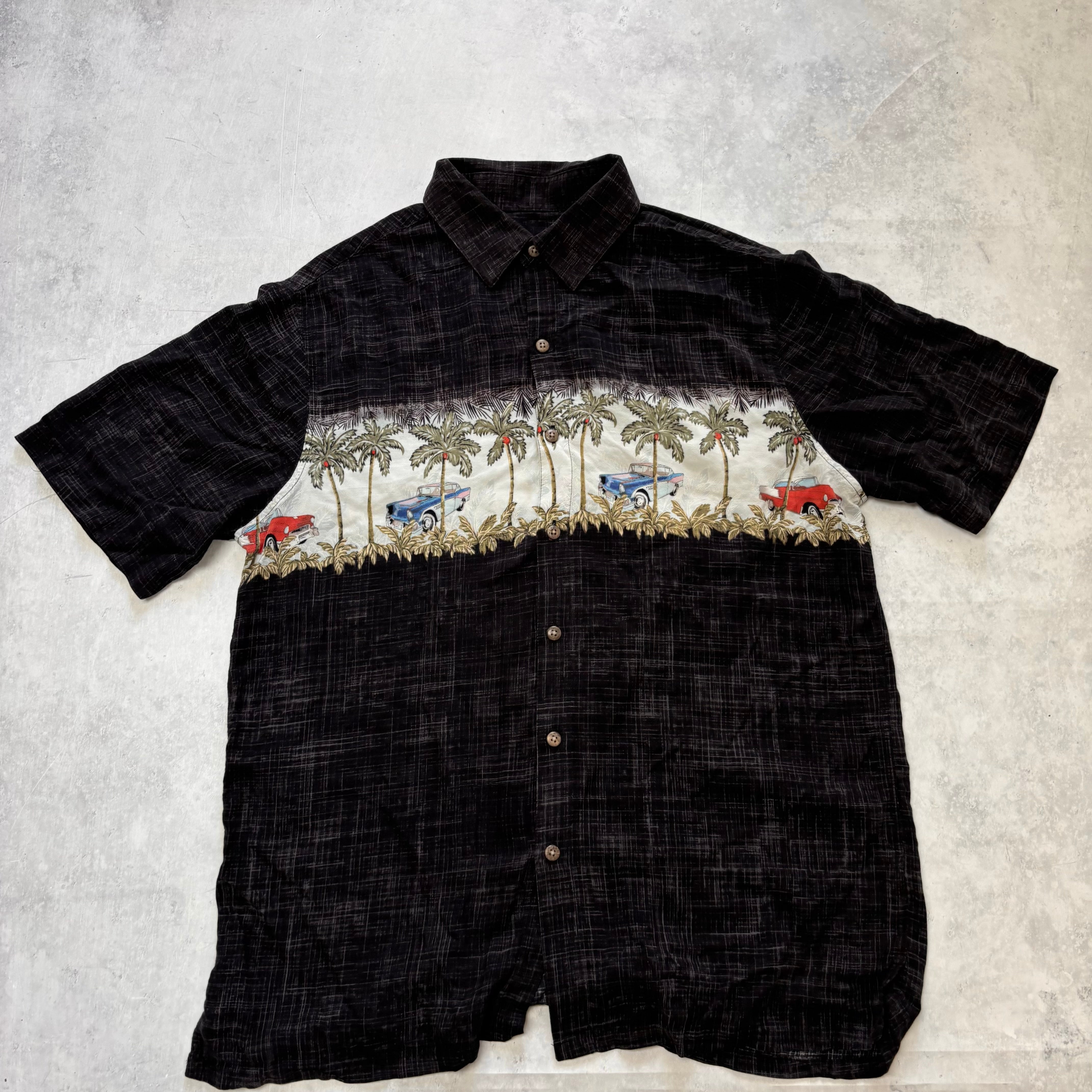 Vintage Hawaiian Shirt Mens Medium Black Floral Aloha Short Sleeve (E)