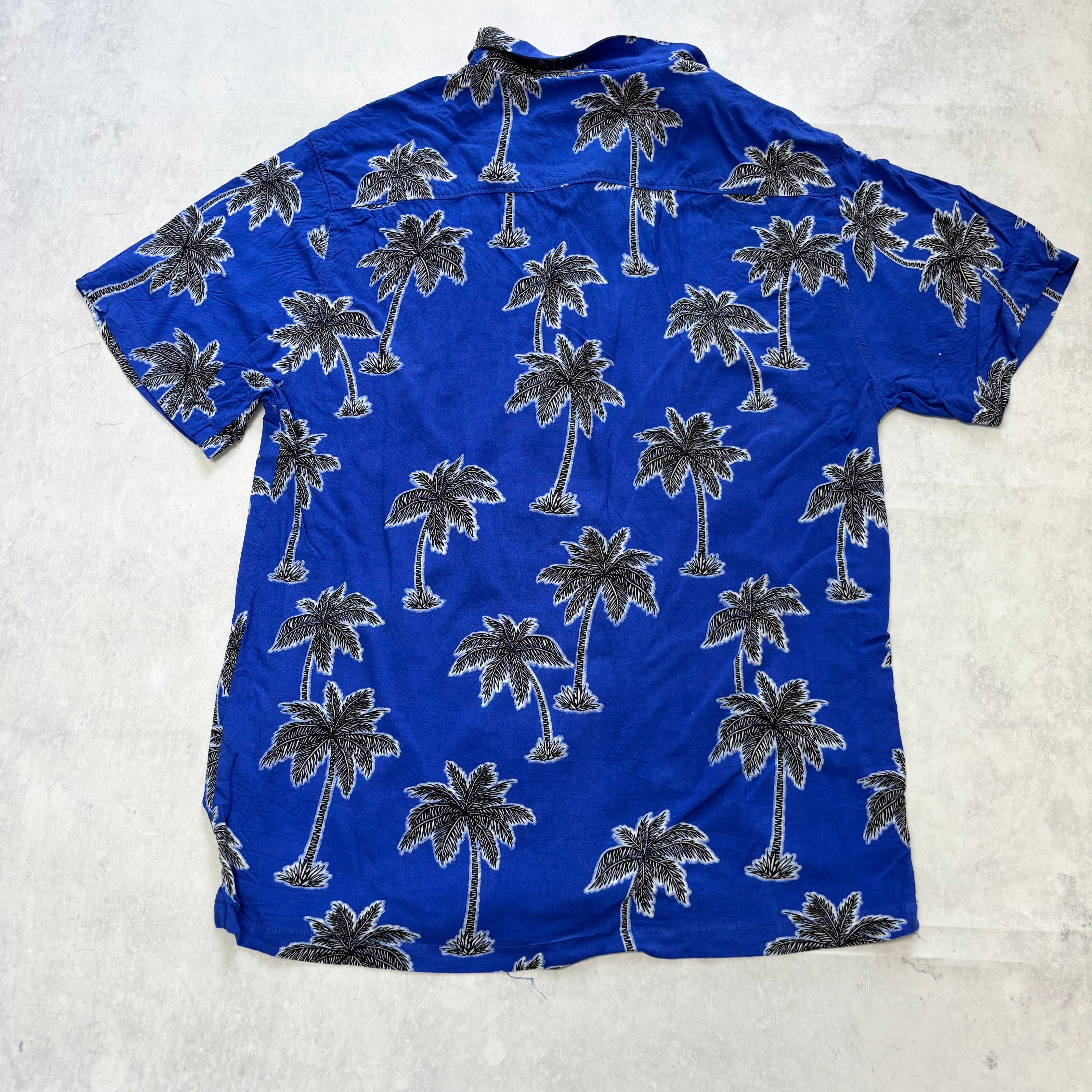 Hawaiian Shirt Mens Medium Blue Floral Aloha Short Sleeve Rayon (E)