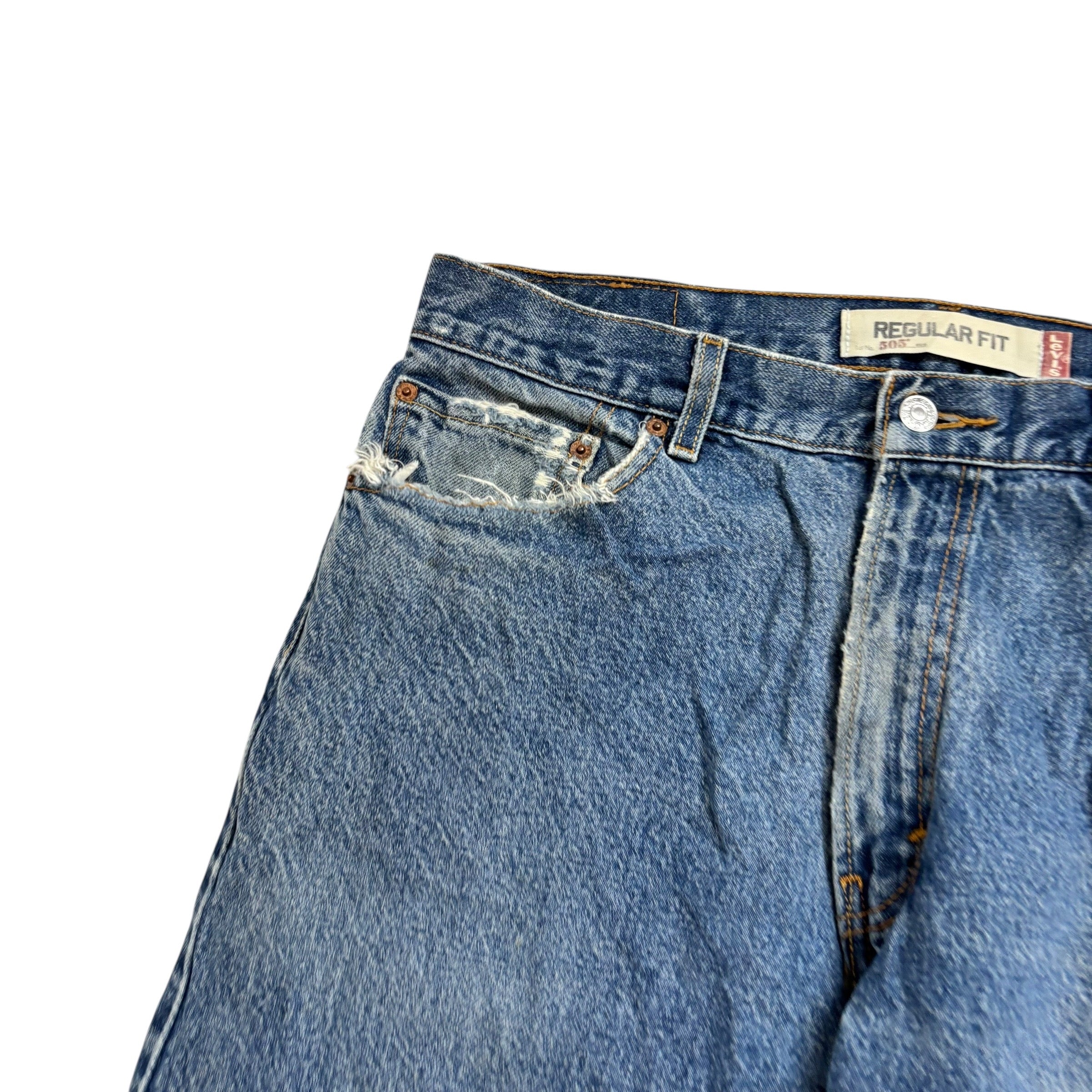 Levis 505 Jeans W36 L32 Mens Mid Blue Regular Straight Fit Vintage Denim